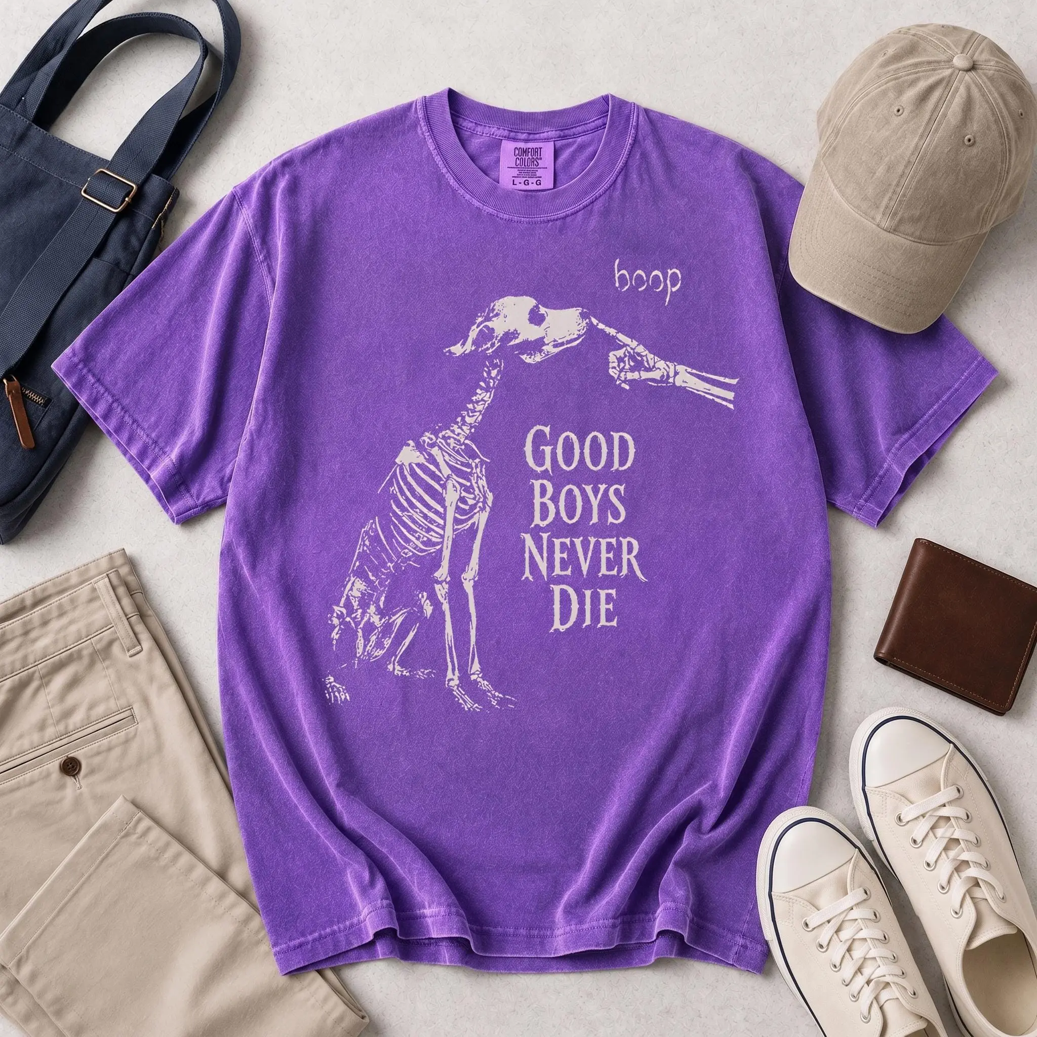 Skeleton Dog Boop Shirt, Good Boys Never Die Gothic Pet Tee, Halloween Memorial Lover Comfort Colors Gift - photo 4