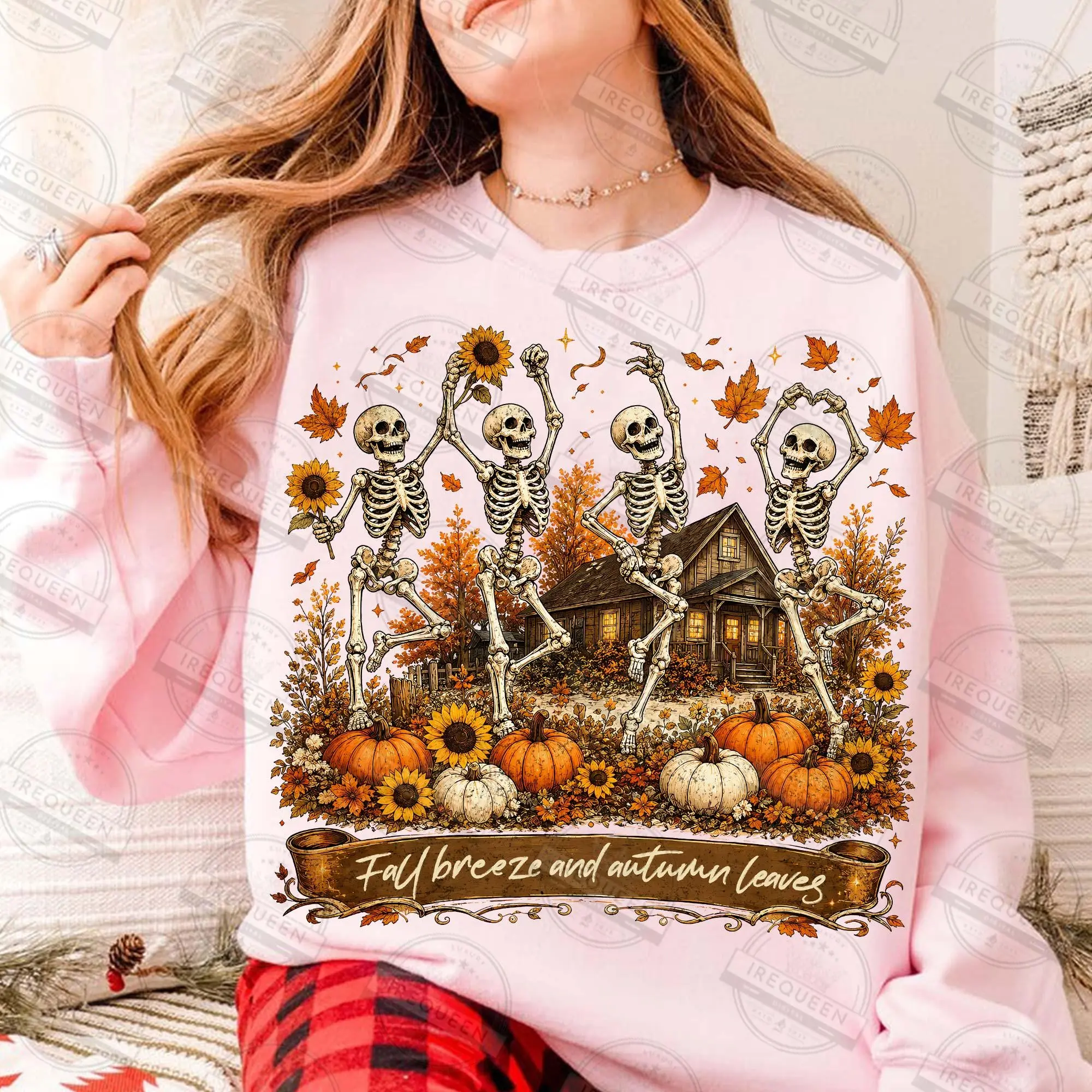 Comfort Colors Skeleton Fall T-Shirt, Pumpkin Spice Autumn Leaves Retro Halloween Graphic Tee - photo 5