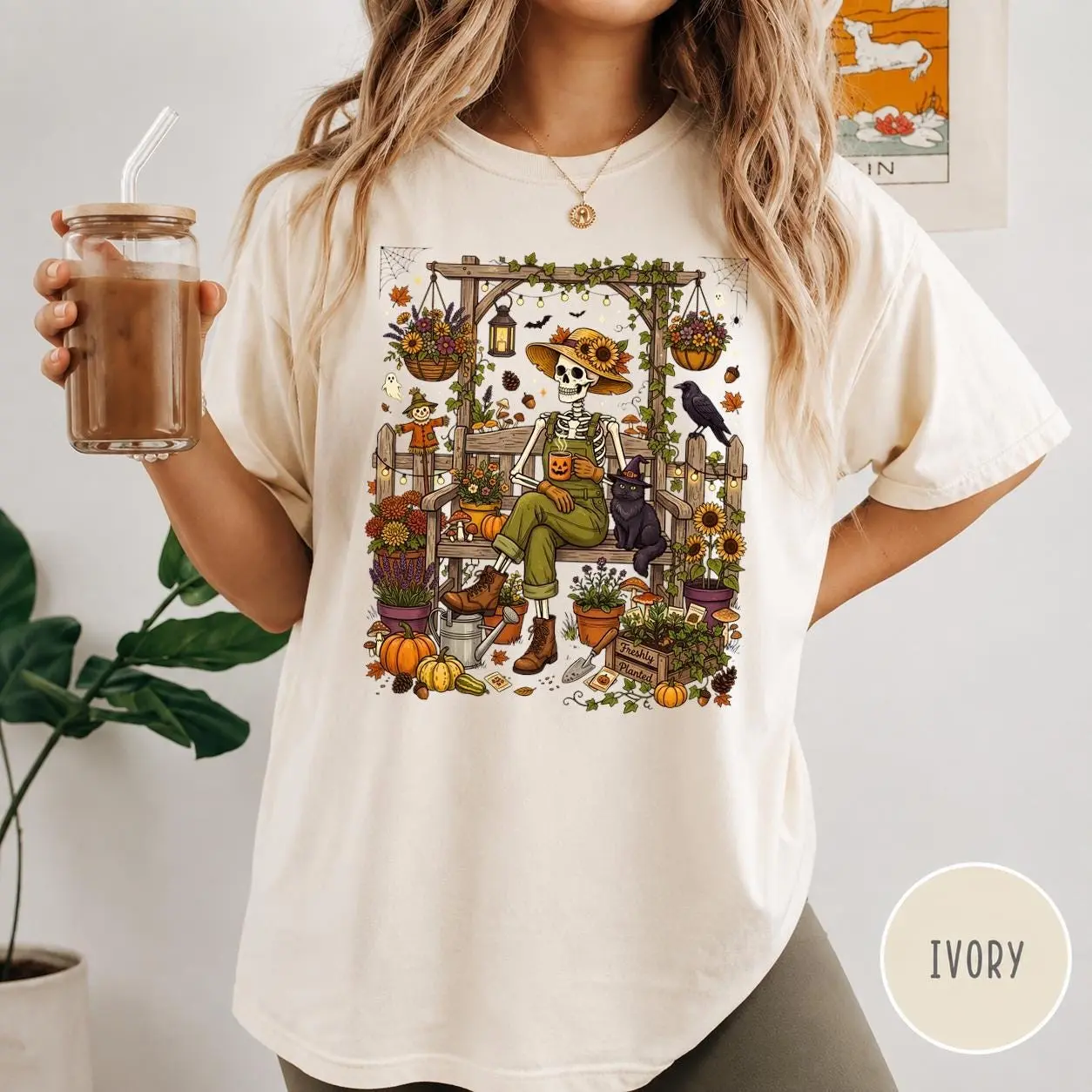 Comfort Colors Skeleton Gardener Shirt, Freshly Planted Halloween Spooky Season Graphic Tee