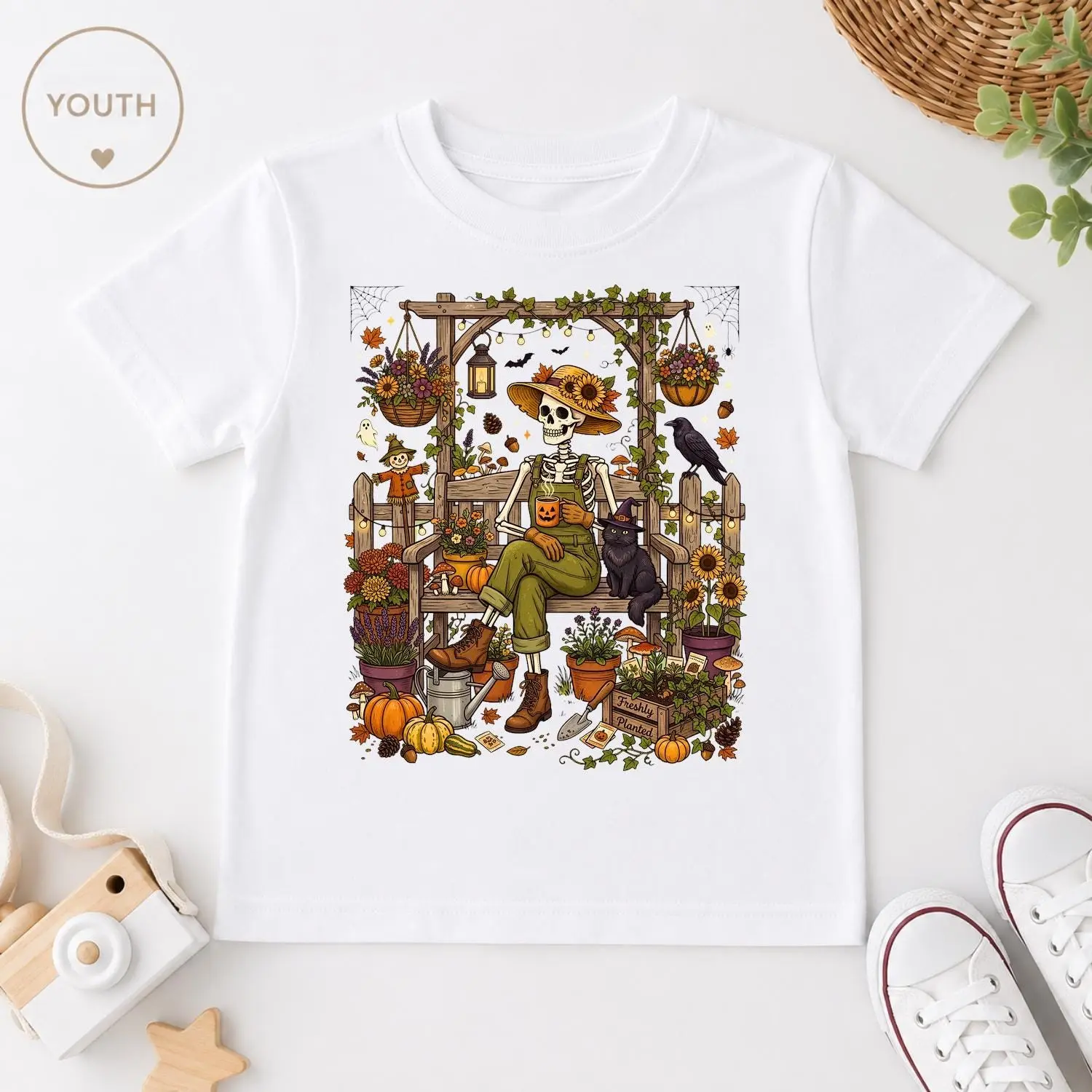 Comfort Colors Skeleton Gardener Shirt, Freshly Planted Halloween Spooky Season Graphic Tee - photo 3