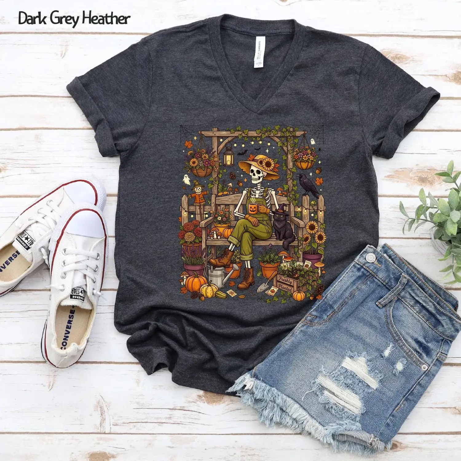 Comfort Colors Skeleton Gardener Sweatshirt, Freshly Planted Halloween Spooky Season Graphic Crewneck - photo 4