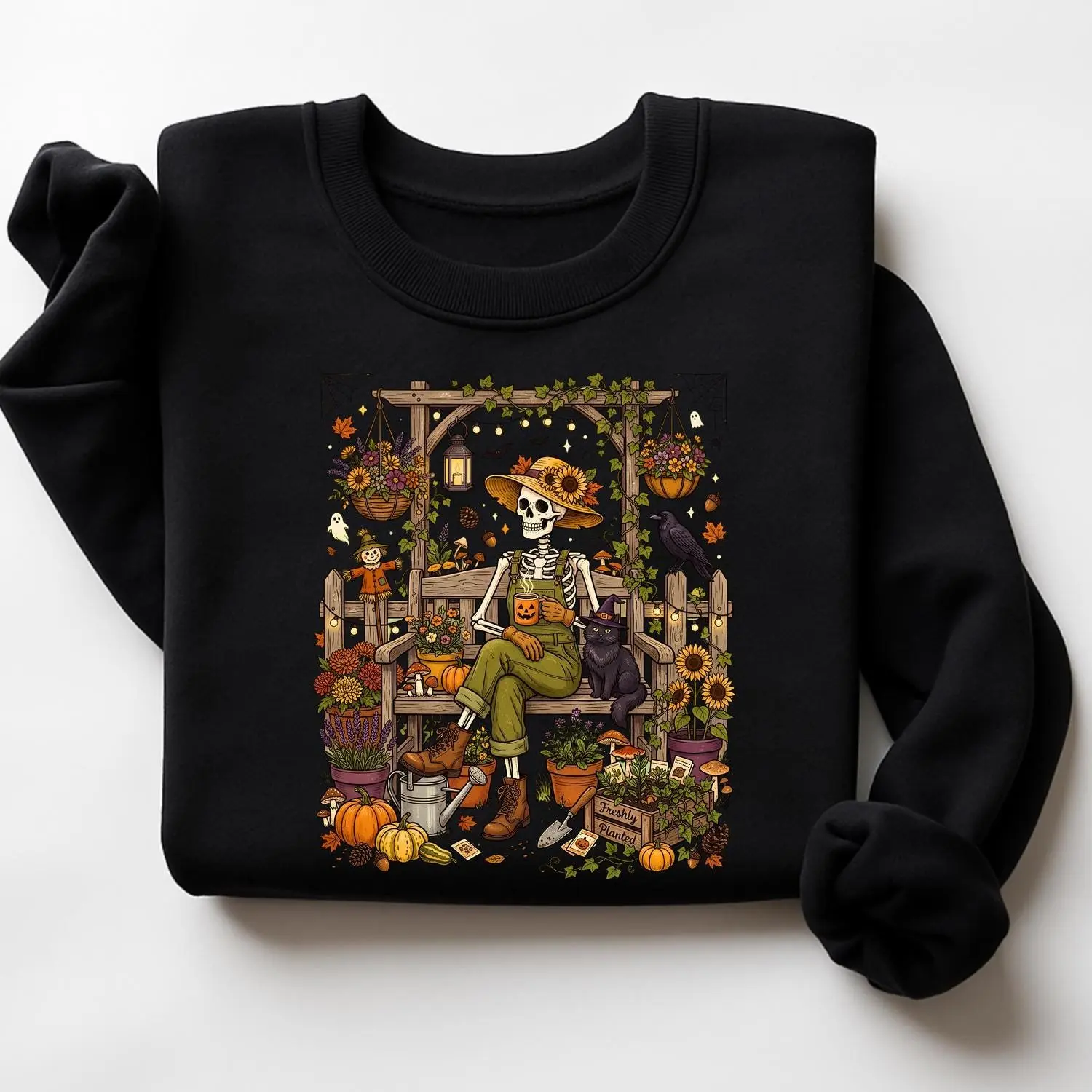 Comfort Colors Skeleton Gardener Sweatshirt, Freshly Planted Halloween Spooky Season Graphic Crewneck - photo 5