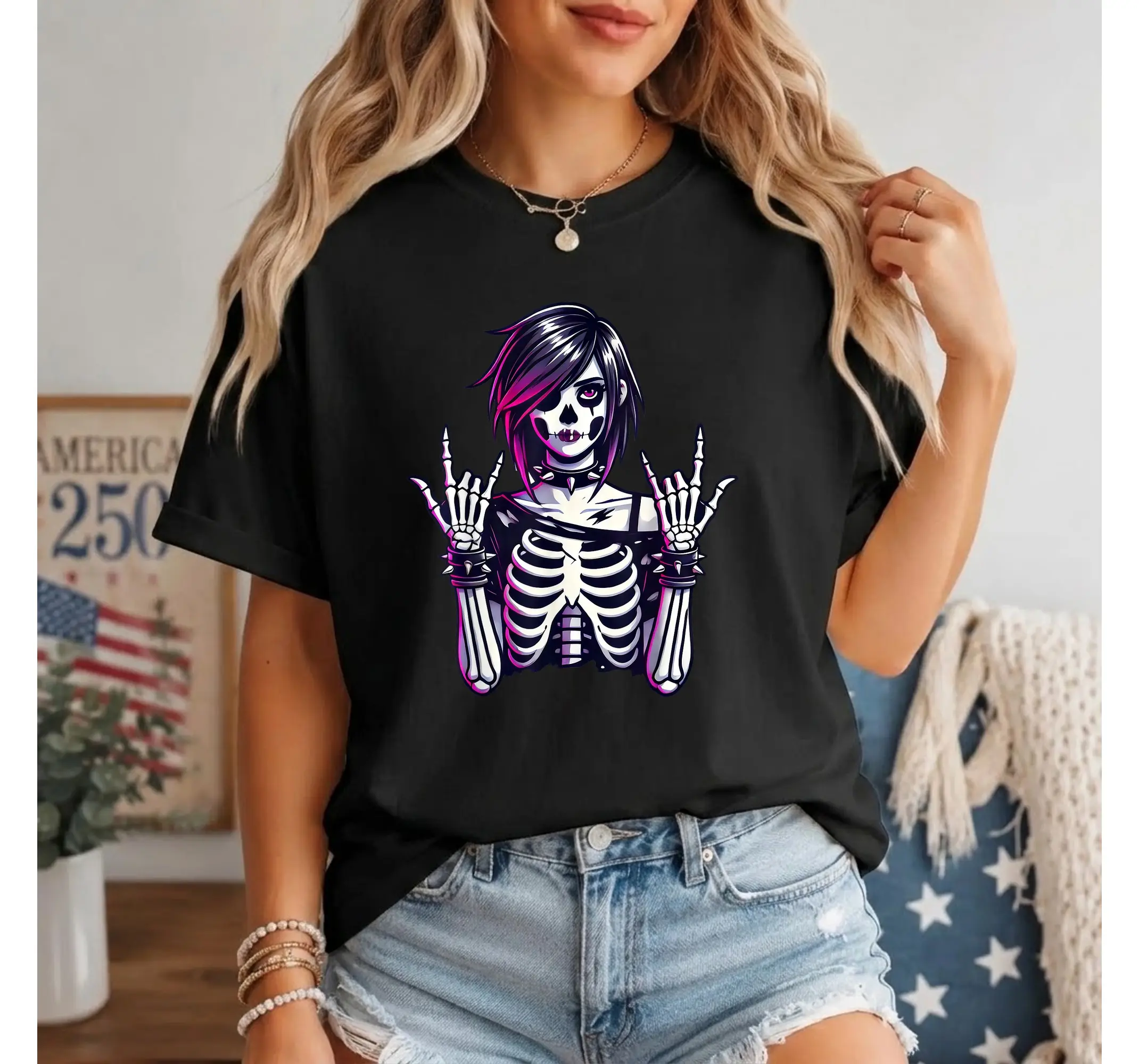 Skeleton Graphic Tee, Funny Grunge Alt Aesthetic Emo Goth Punk Halloween T-Shirt