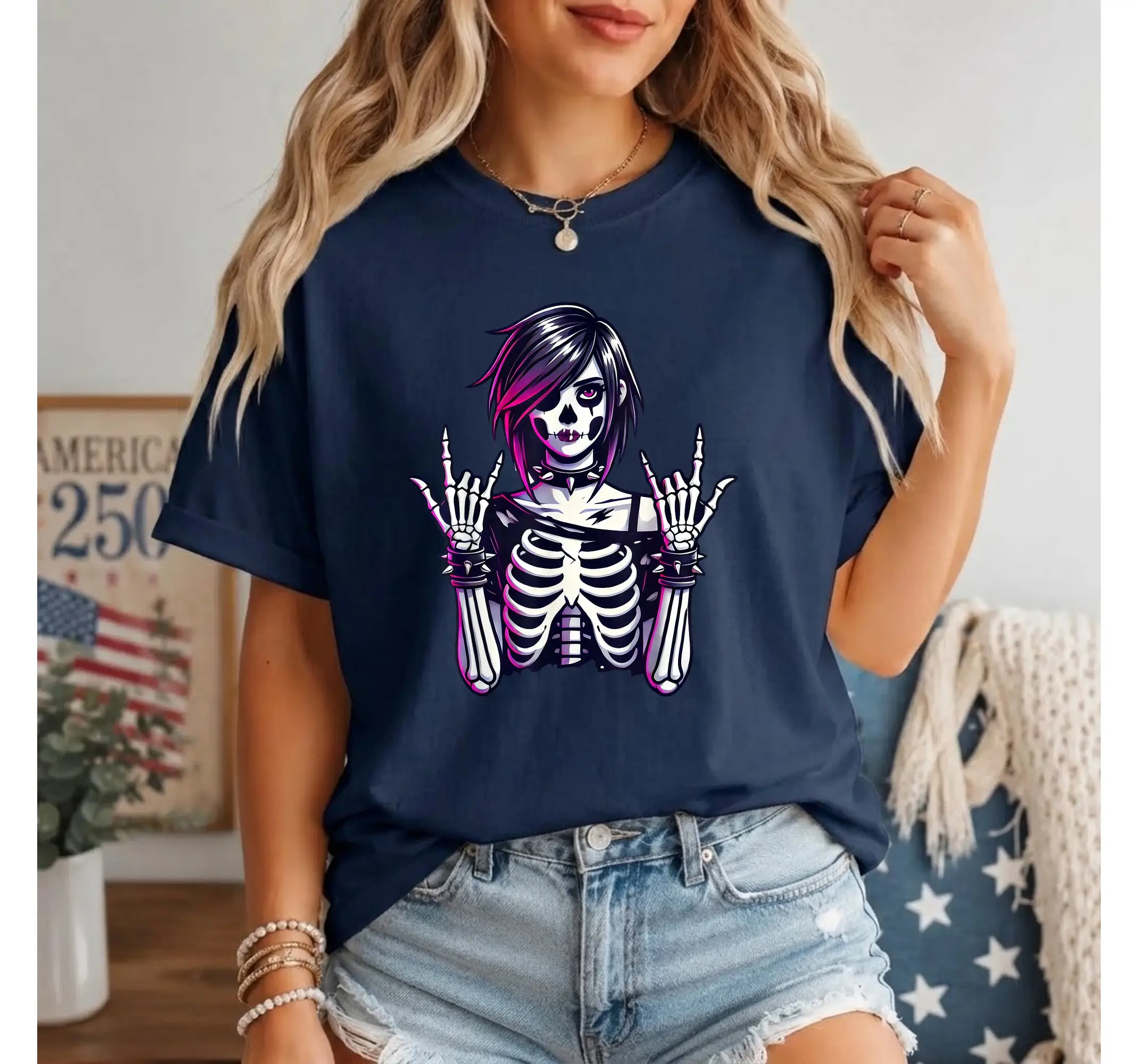 Skeleton Graphic Tee, Funny Grunge Alt Aesthetic Emo Goth Punk Halloween T-Shirt - photo 2