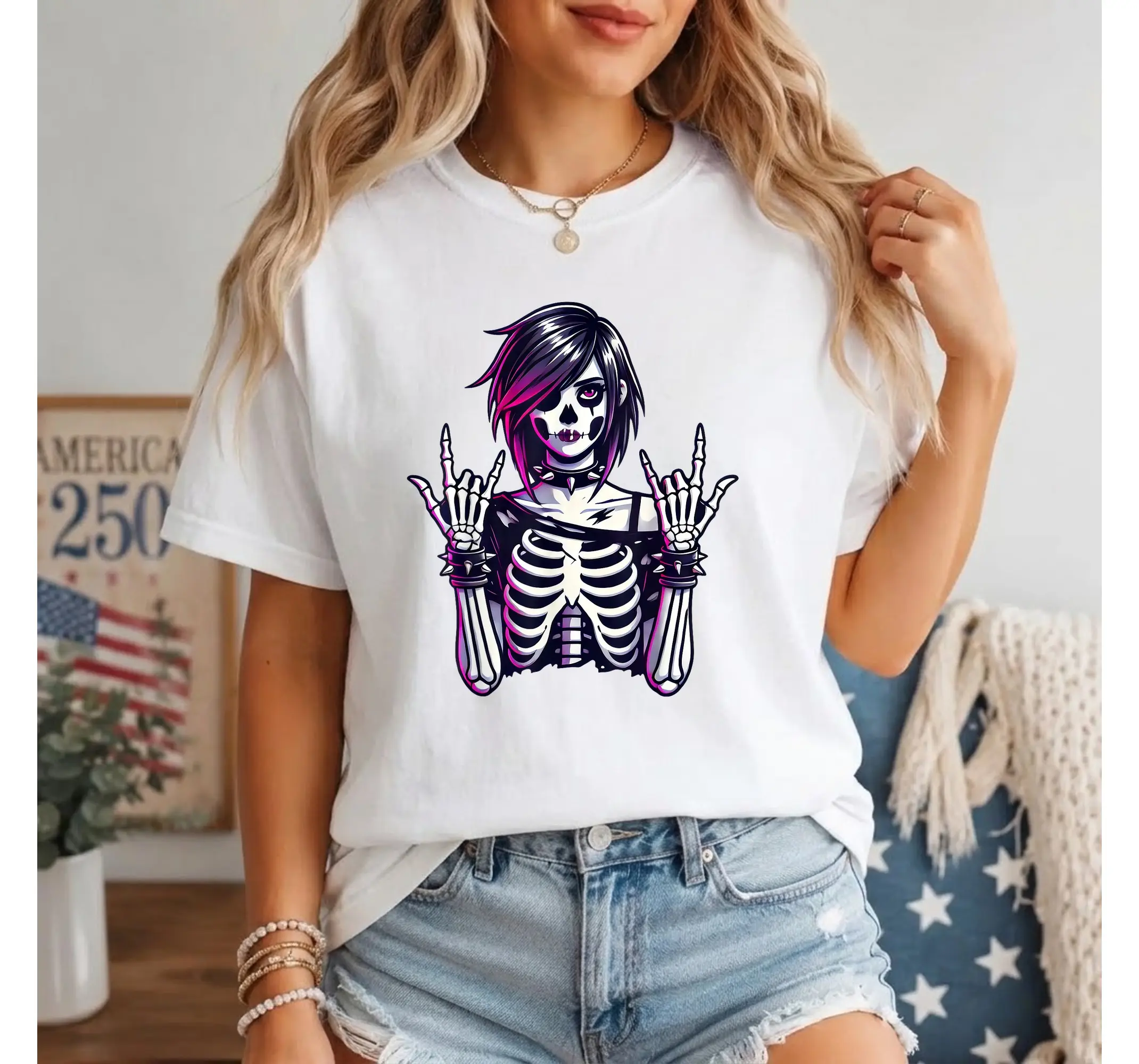 Skeleton Graphic Tee, Funny Grunge Alt Aesthetic Emo Goth Punk Halloween T-Shirt - photo 3