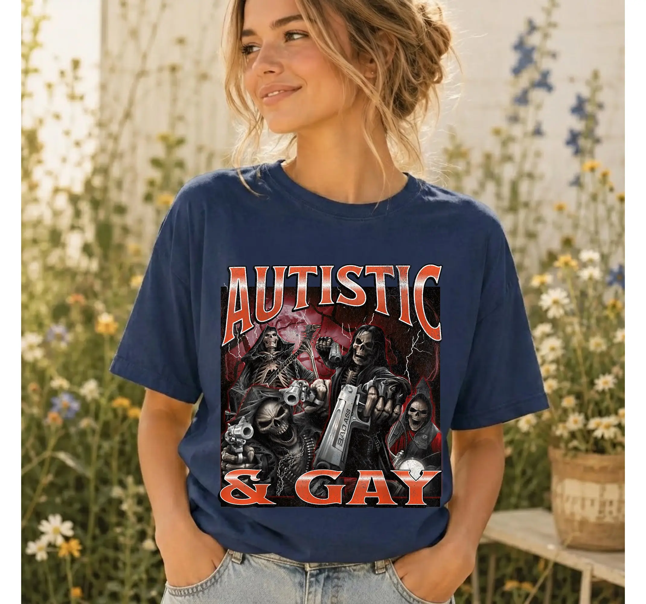 Skeleton Meme Shirt, Funny Autistic Gay Pride Humor Vintage Bootleg Graphic Tee