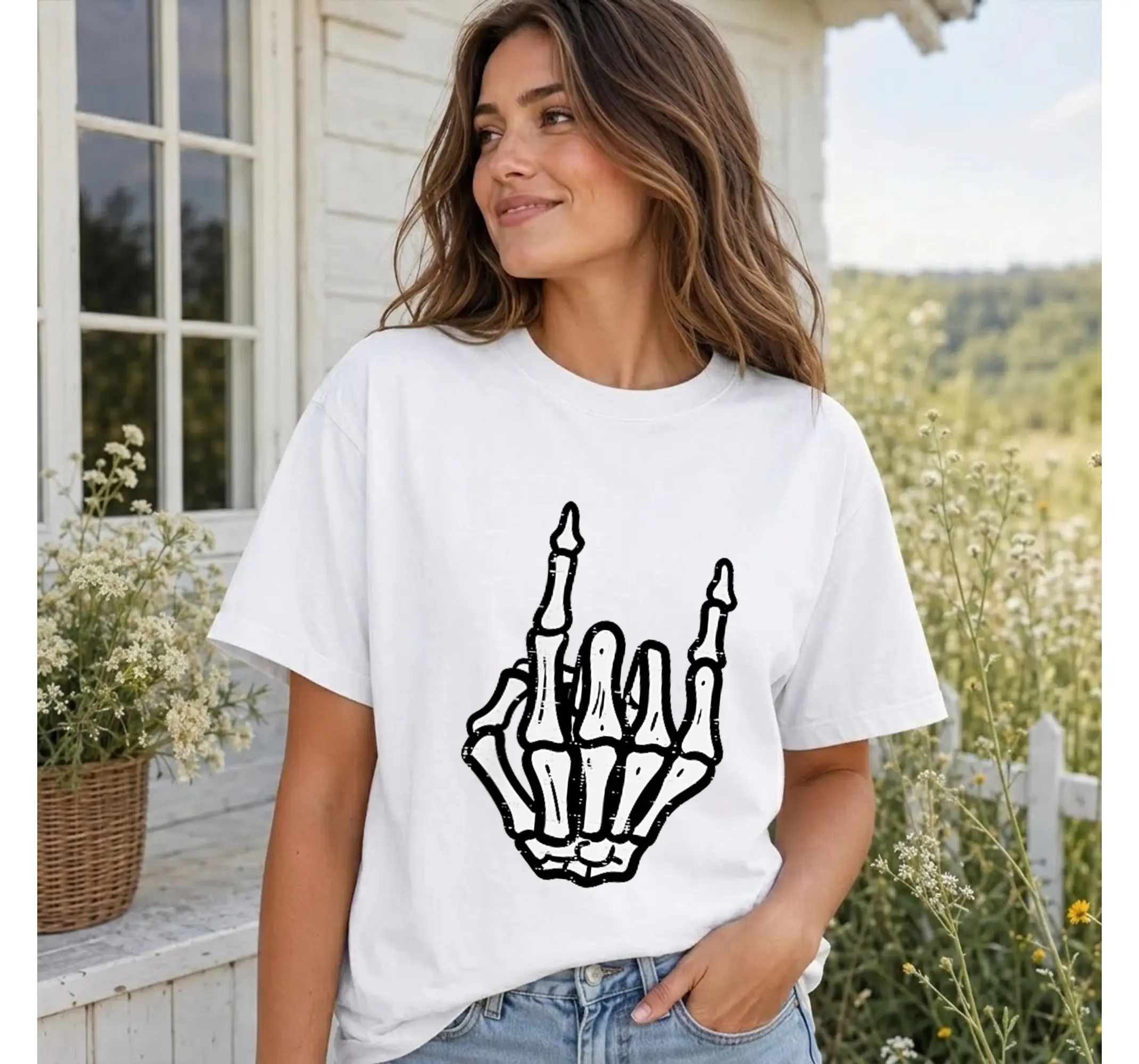 Skeleton Punk Rock Graphic Tee, Edgy Grunge Rocker Halloween Shirt for Men Women Kids - photo 3