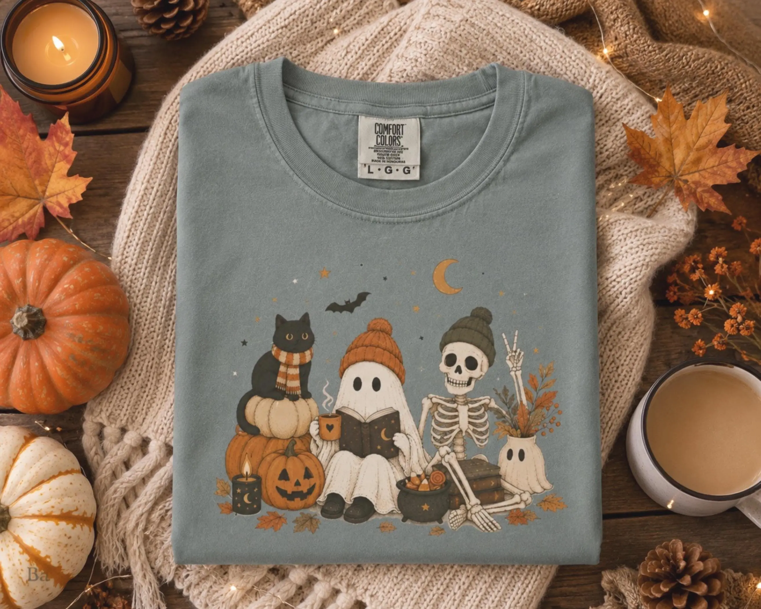 Skeleton Shirt, Ghost Halloween Tee, Cozy Fall Spooky Season Graphic Top