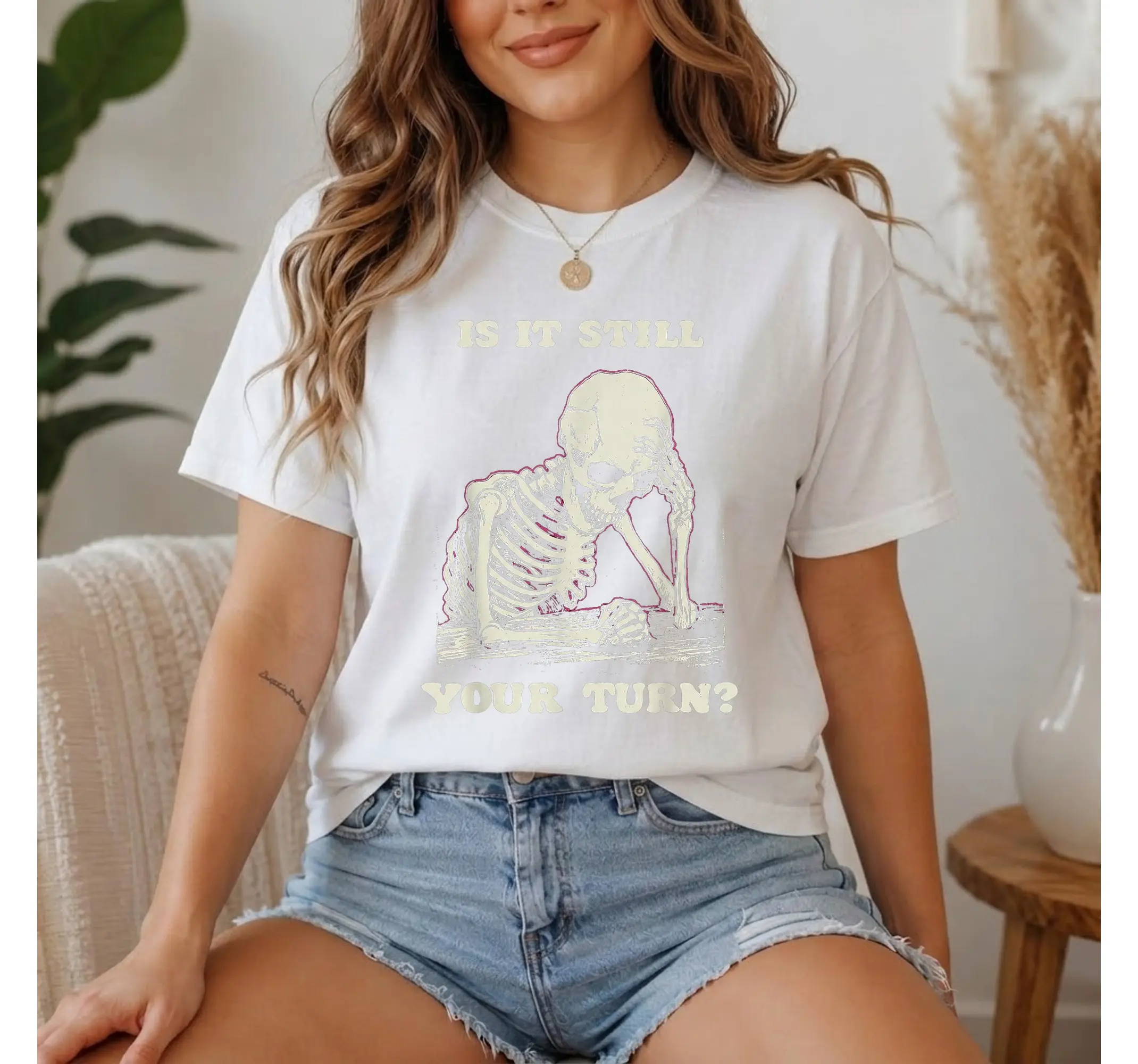 Skeleton Waiting Meme T-Shirt, Funny Is It Still Your Turn Sarcastic Gamer Graphic Tee - photo 3