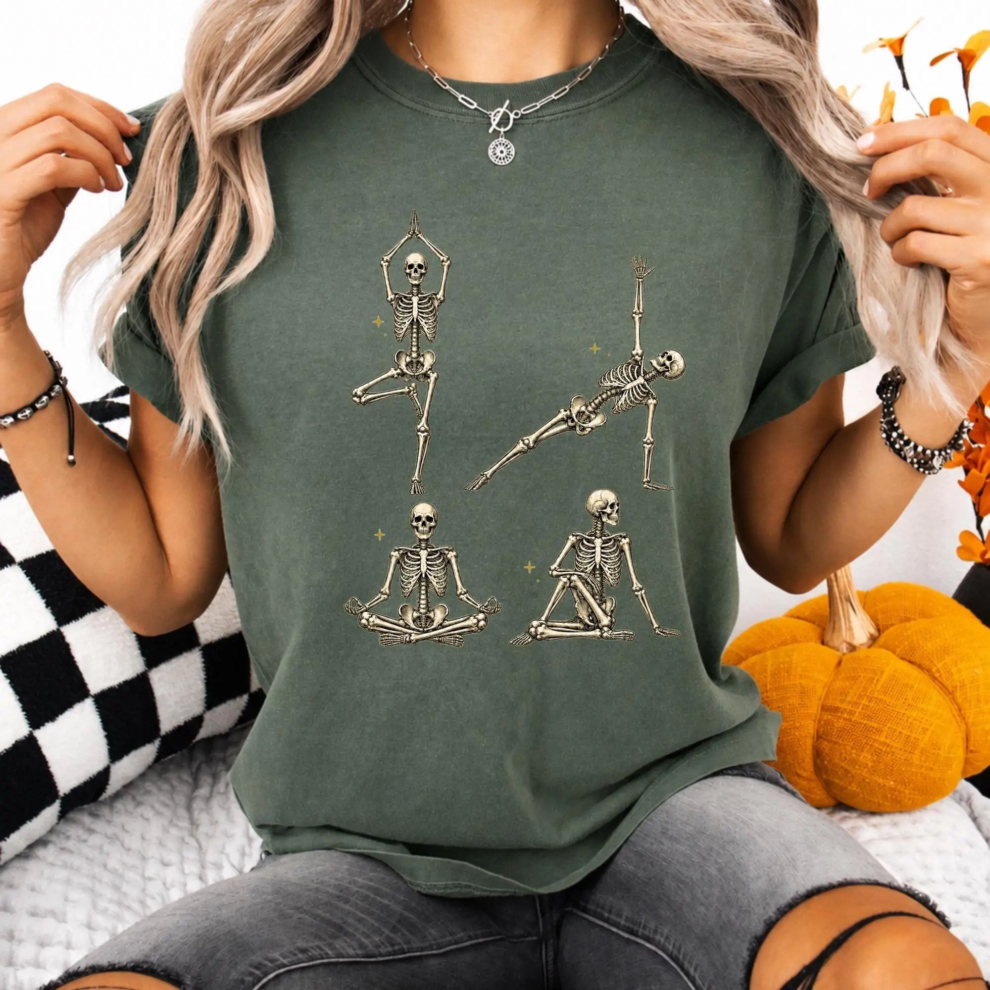 Comfort Colors Skeleton Yoga Shirt, Funny Halloween Meditation Tee, Yogi Teacher Gift - photo 3