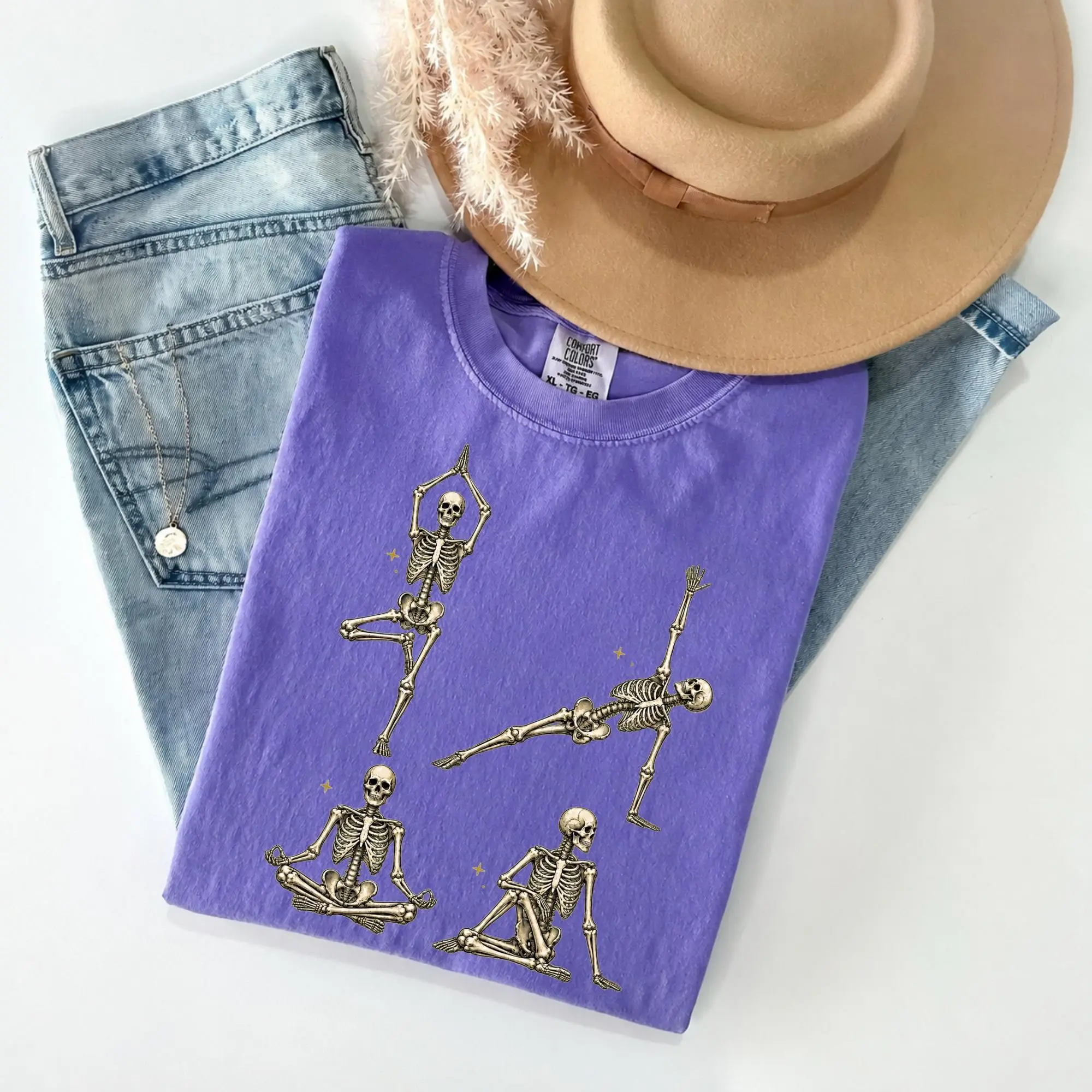 Comfort Colors Skeleton Yoga Shirt, Funny Halloween Meditation Tee, Yogi Teacher Gift - photo 5