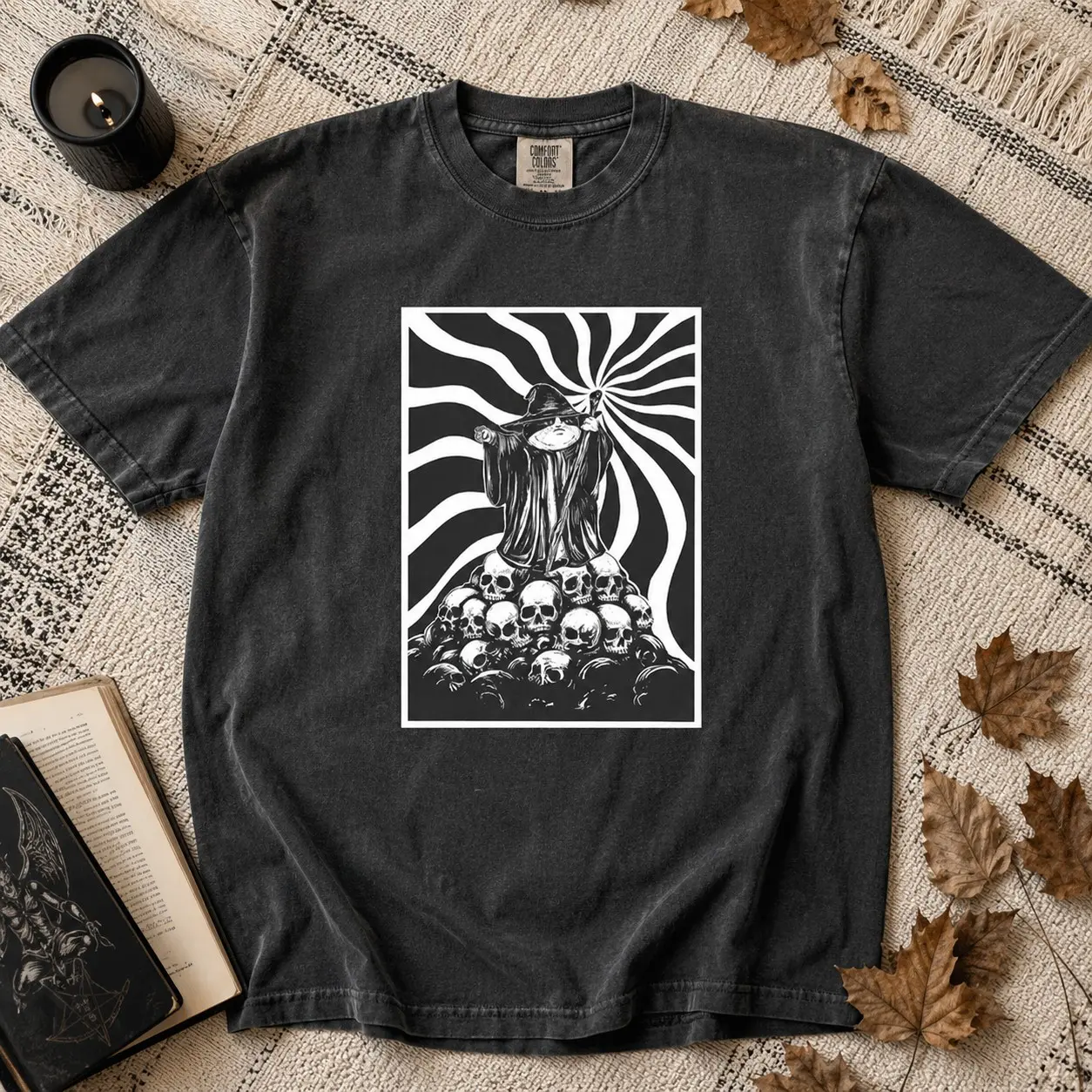 Skull Wizard Graphic Shirt for Women, Gothic Vintage Short Sleeve Tee for Halloween and Dark Fantasy Lover Gift - photo 2