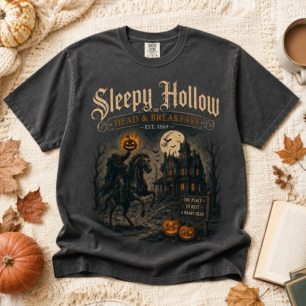 Comfort Colors Sleepy Hollow Dead and Breakfast Shirt, Vintage Headless Horseman Gothic Halloween Tee - photo 2