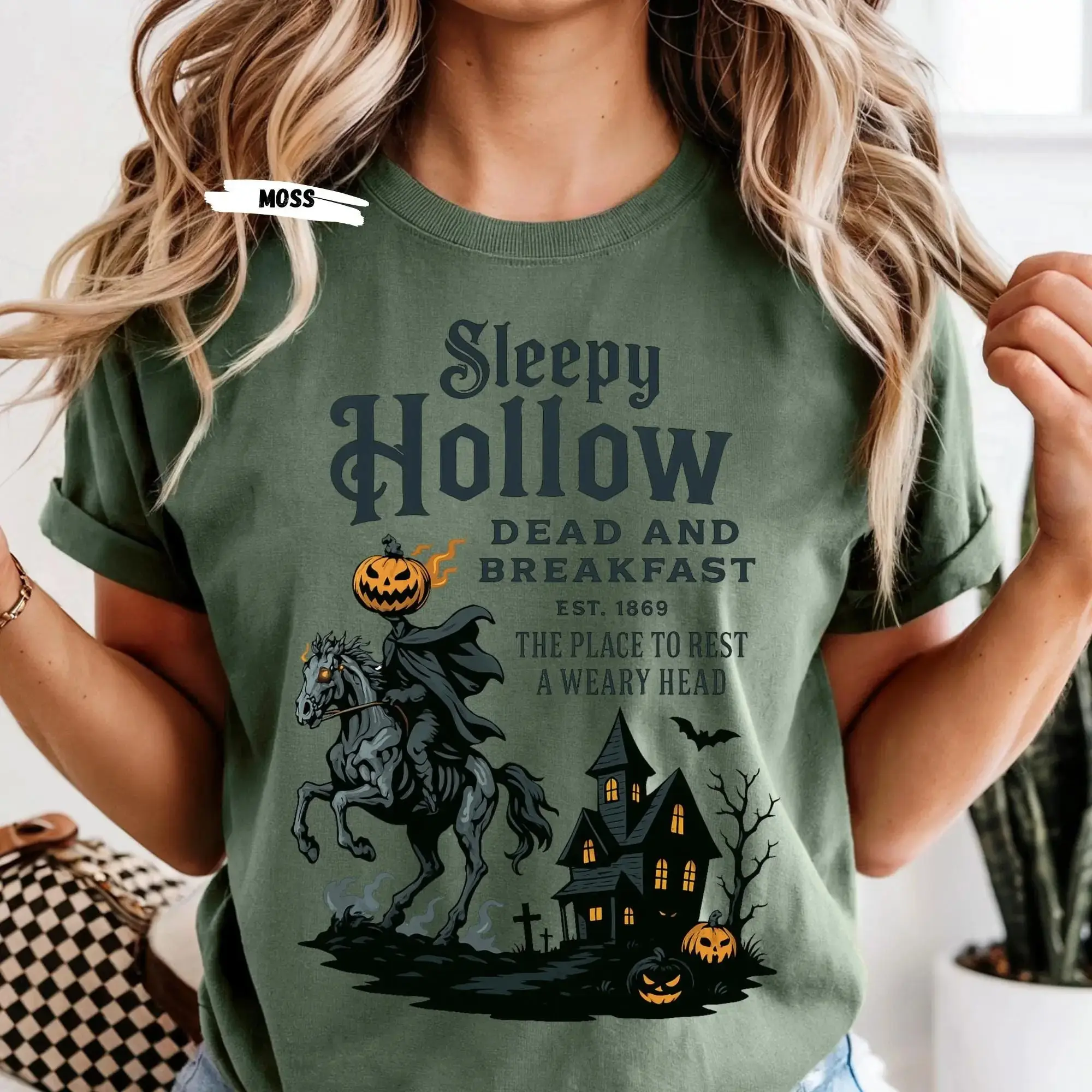 Sleepy Hollow Halloween Skeleton Dachshund Shirt, Comfort Colors Gothic Horror Funny Wiener Dog Mom Tee - photo 2