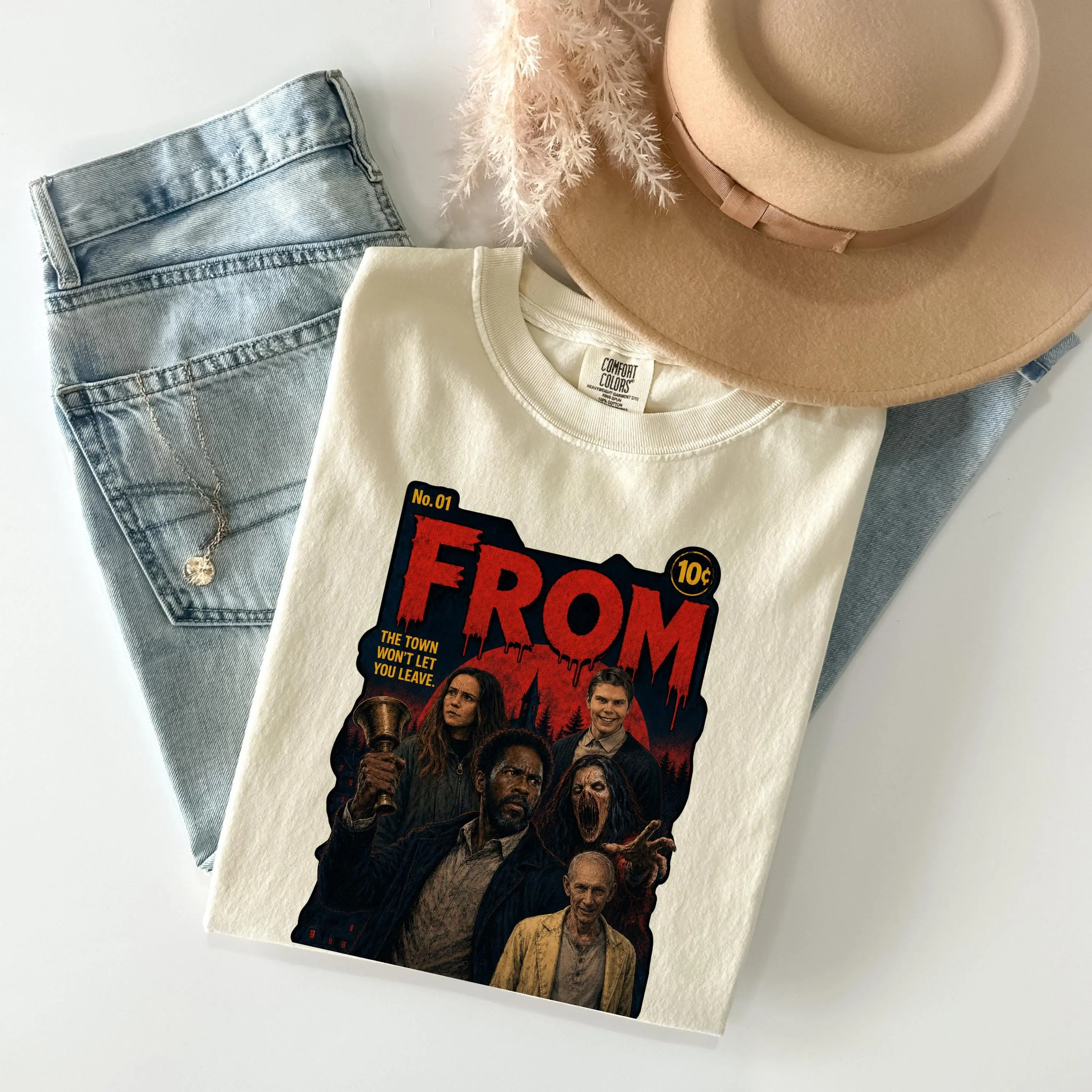 Comfort Colors Smiley Creature Horror Tee, Boyd Bell TV Series Inspired Creepy Monster Mystery Town Shirt - photo 2