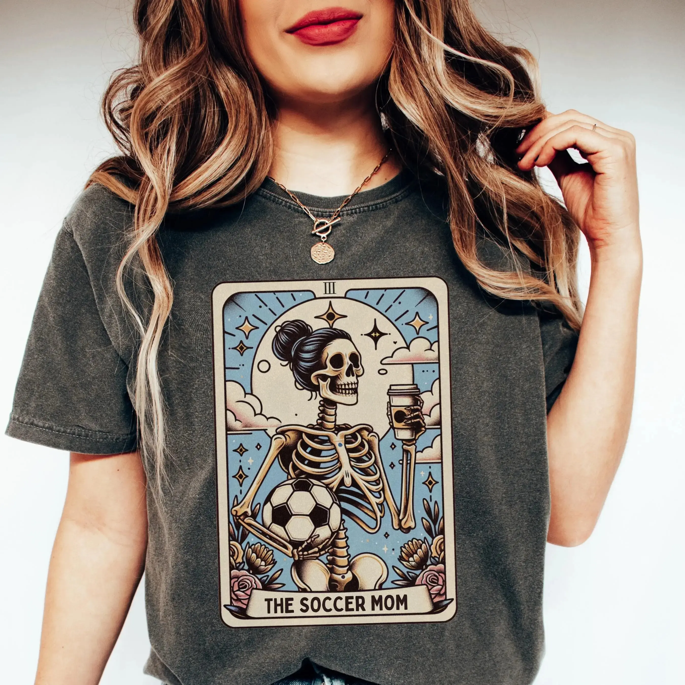 Soccer Mom Tarot Card T-Shirt, Halloween Mama Tee, Funny Mystical Sports Graphic Top, Game Day Costume for Women - photo 2
