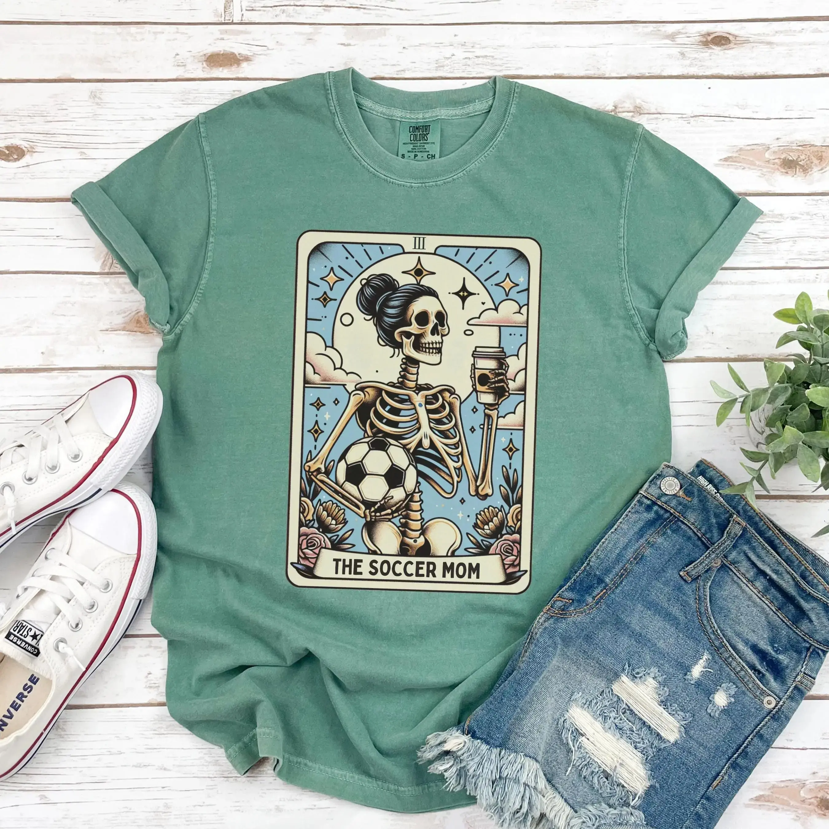 Soccer Mom Tarot Card T-Shirt, Halloween Mama Tee, Funny Mystical Sports Graphic Top, Game Day Costume for Women - photo 3