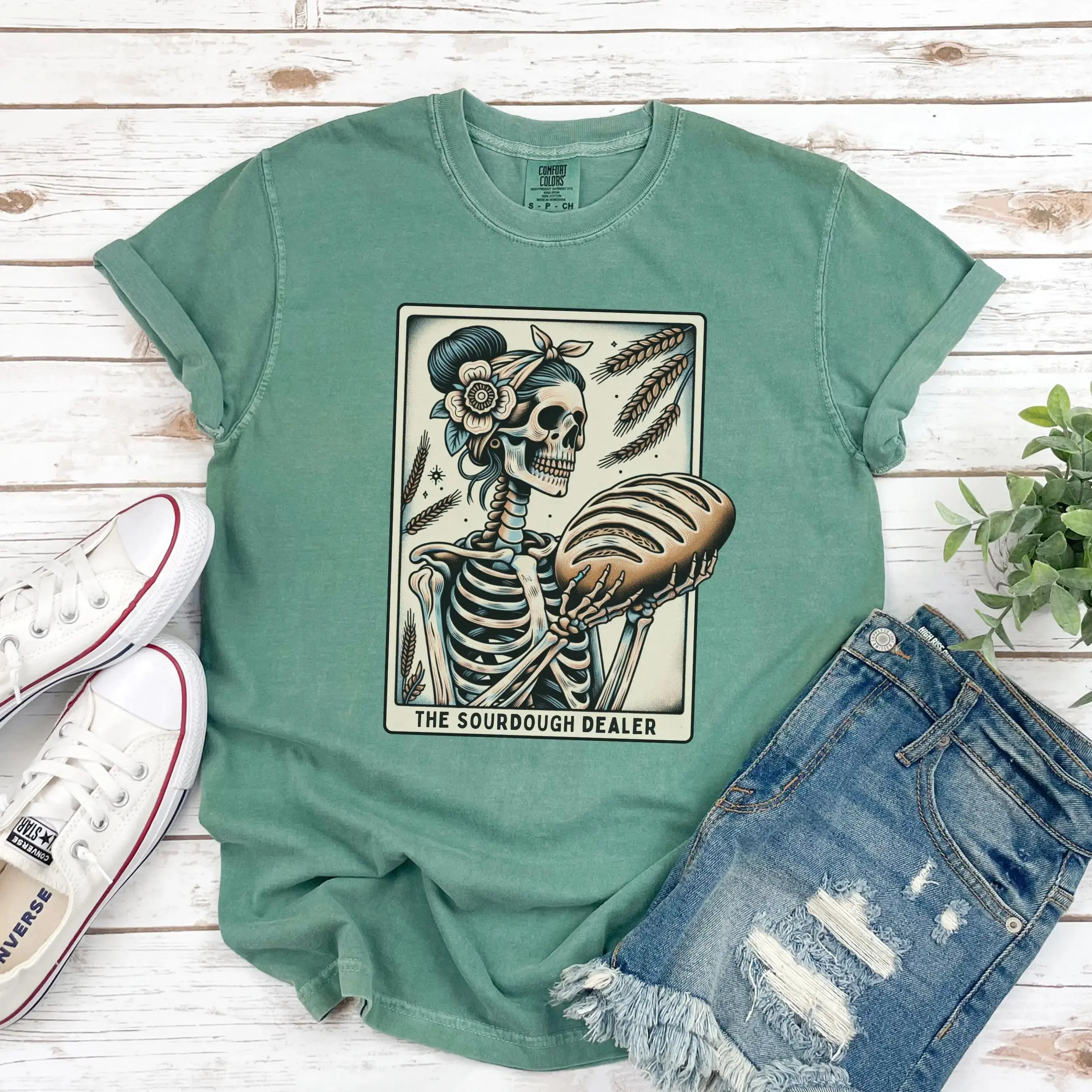 Sourdough Bread Shirt, Womens Tarot Card Baker Tee, Funny Halloween Cottagecore Baking Gift Graphic Top