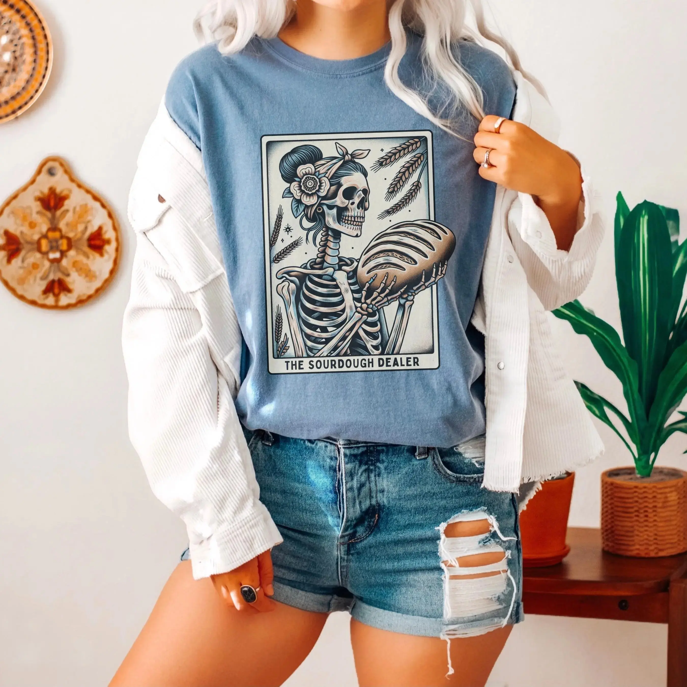 Sourdough Bread Shirt, Womens Tarot Card Baker Tee, Funny Halloween Cottagecore Baking Gift Graphic Top - photo 4