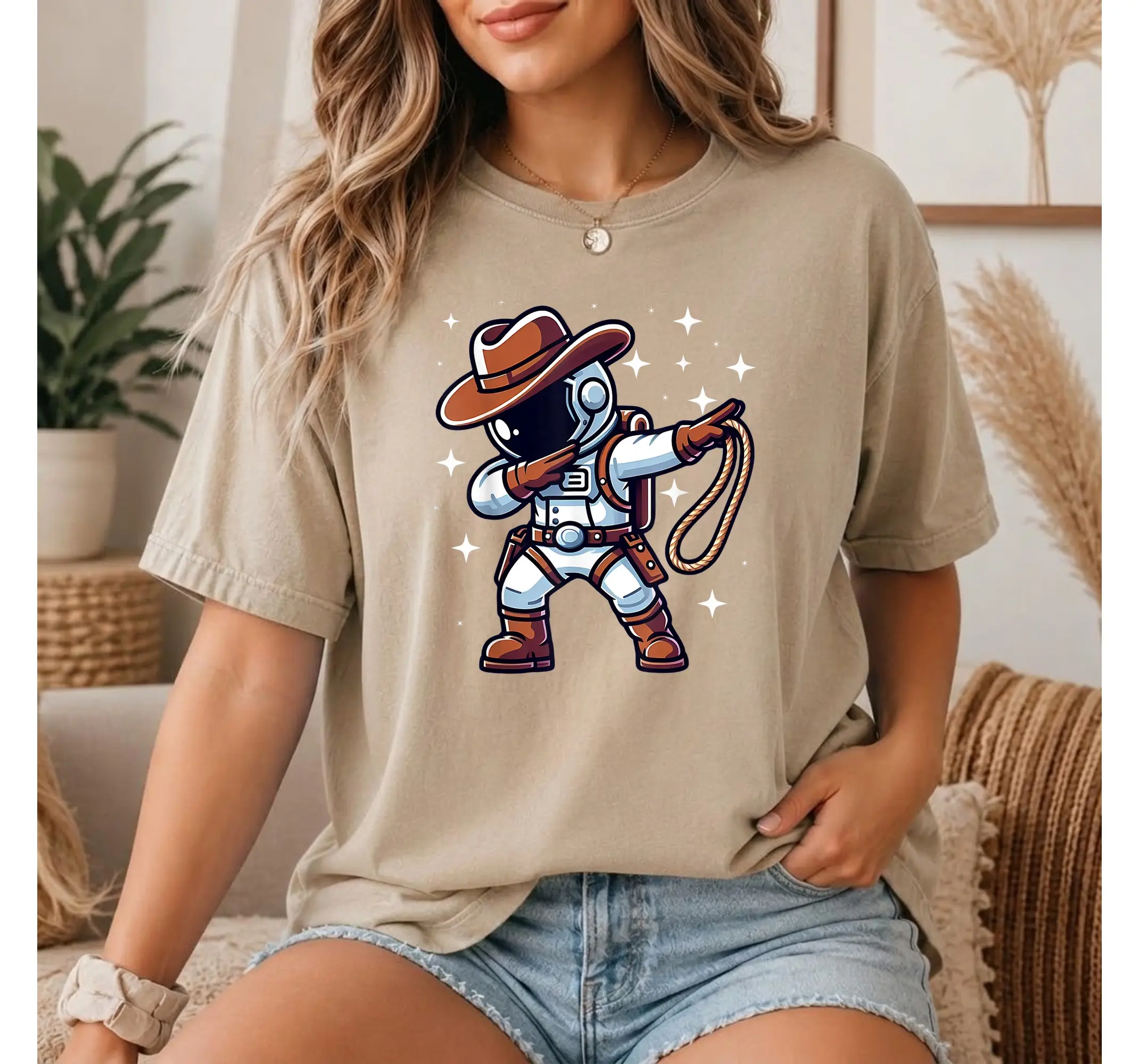 Space Cowboy Dabbing Astronaut Graphic Tee, Funny Spaceman Halloween Costume Shirt for Boys and Men - photo 2