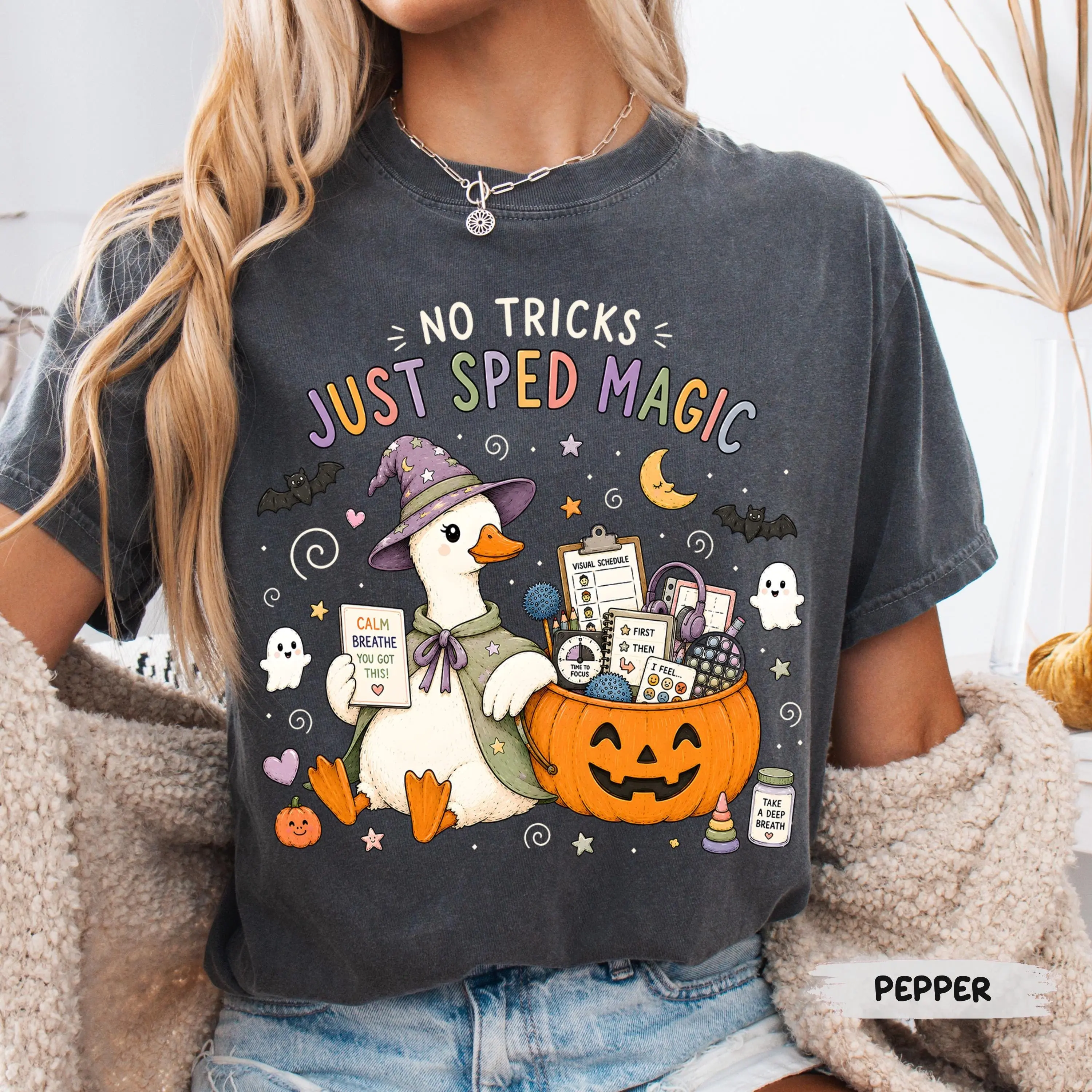 Comfort Colors SPED Halloween Shirt, No Tricks Just Magic Tee, Cute Spooky Special Education Teacher Gift - photo 4