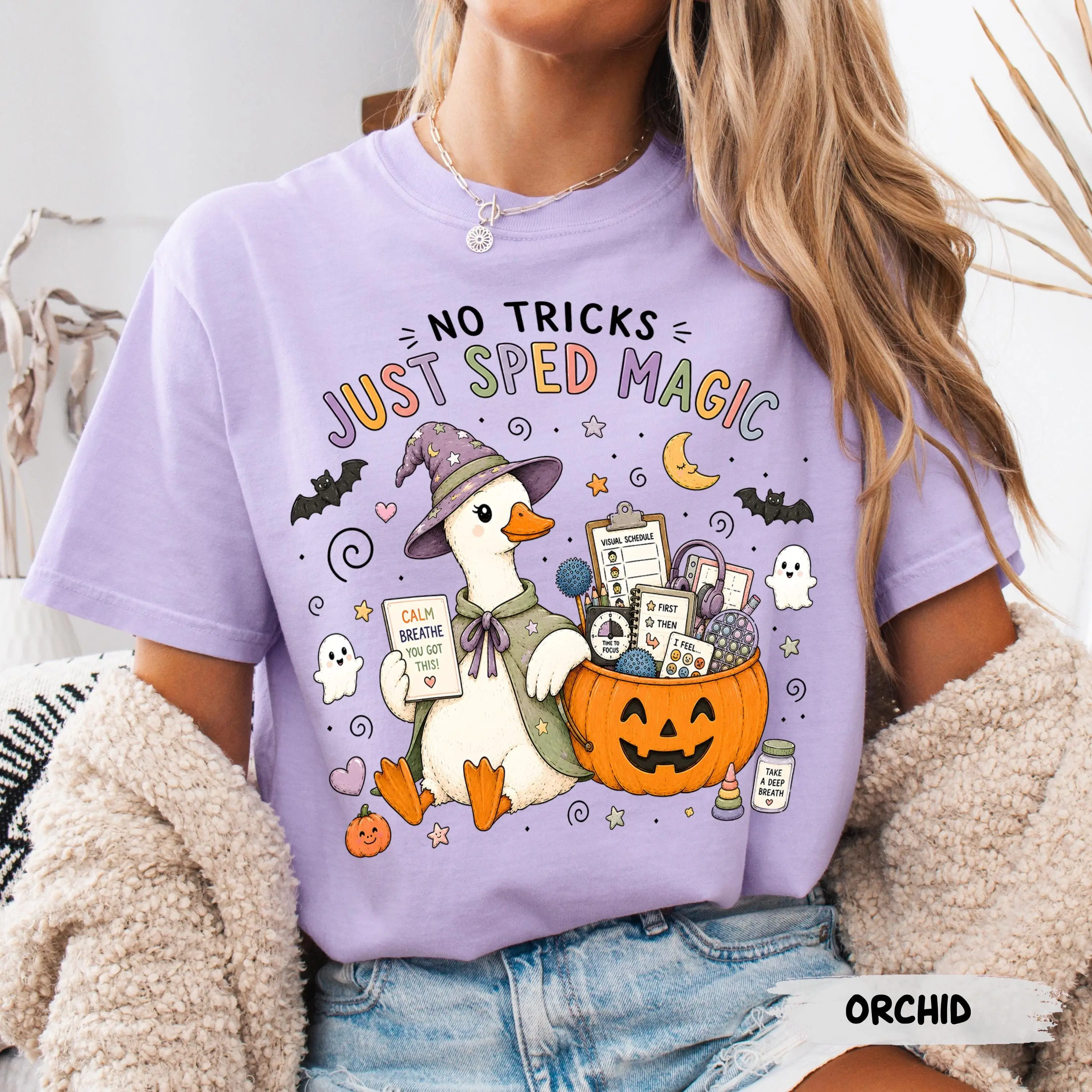 Comfort Colors SPED Halloween Shirt, No Tricks Just Magic Tee, Cute Spooky Special Education Teacher Gift - photo 5