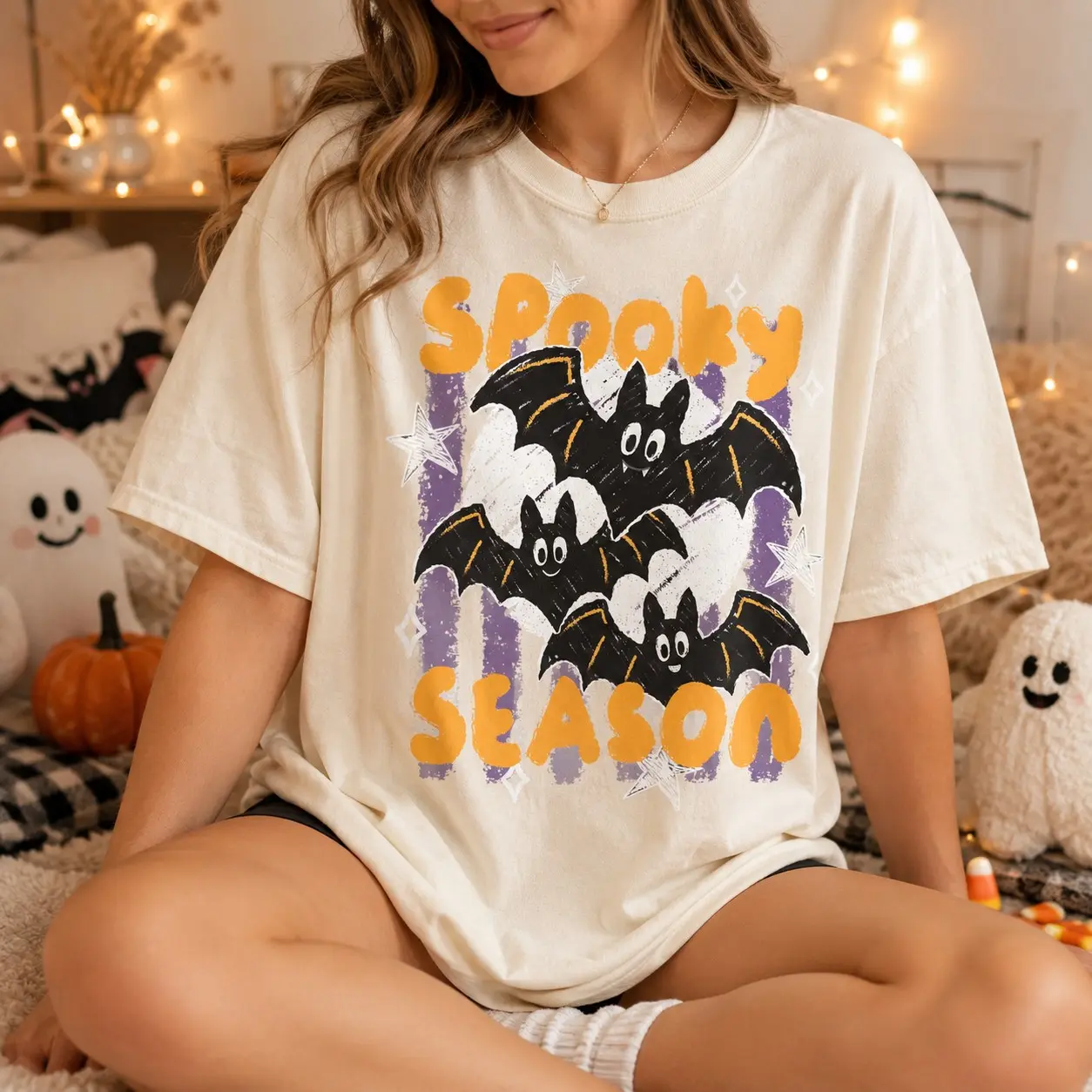 Striped Preppy Bats Comfort Colors Tee, Trendy Halloween Shirt, Spooky Season Fall Graphic Top - photo 5
