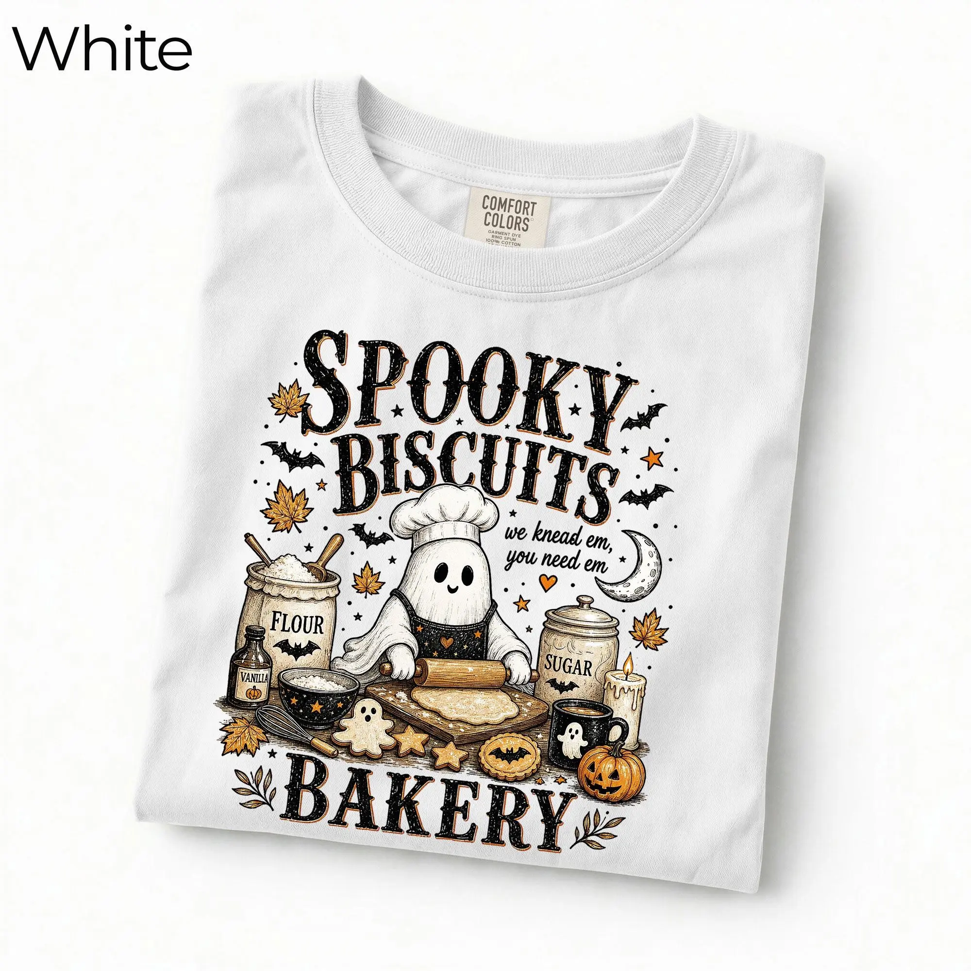 Spooky Biscuits Bakery Halloween Shirt, Cute Ghost Baking Tee, Funny Fall Graphic Top Gift For Bakers