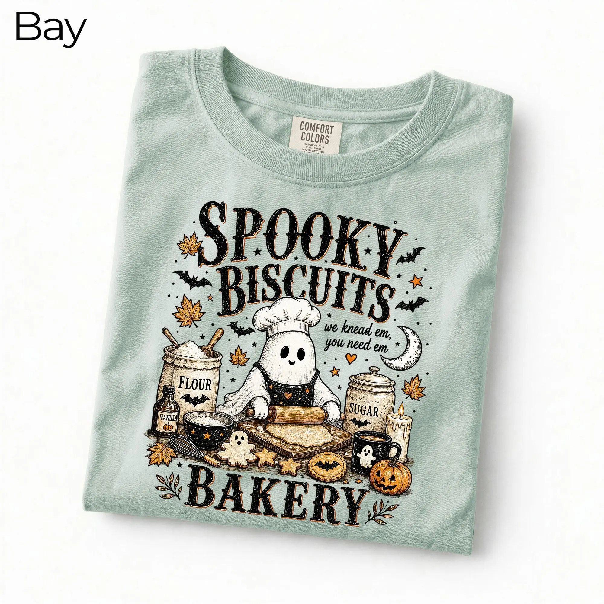 Spooky Biscuits Bakery Halloween Shirt, Cute Ghost Baking Tee, Funny Fall Graphic Top Gift For Bakers - photo 2