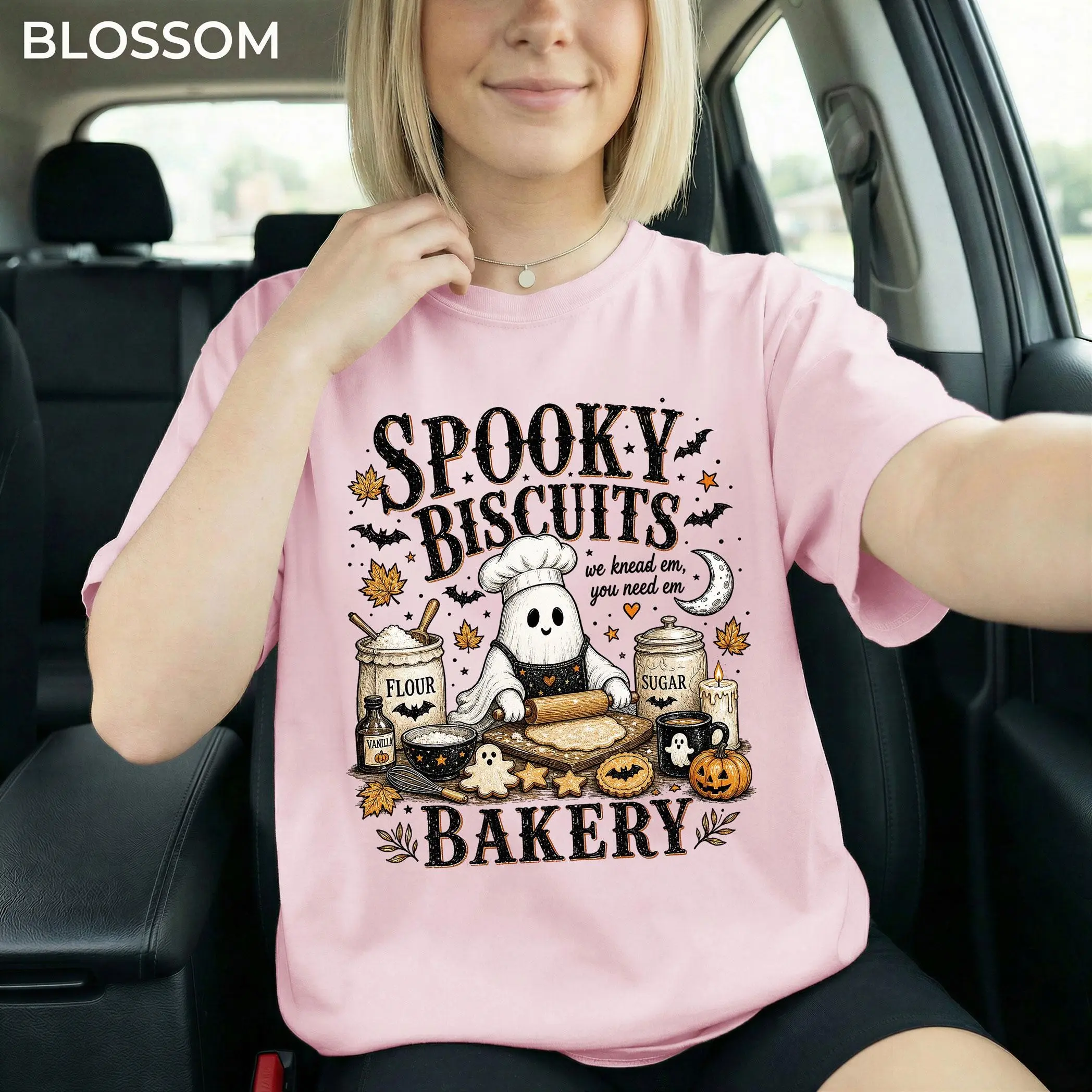 Spooky Biscuits Bakery Halloween Shirt, Cute Ghost Baking Tee, Funny Fall Graphic Top Gift For Bakers - photo 3