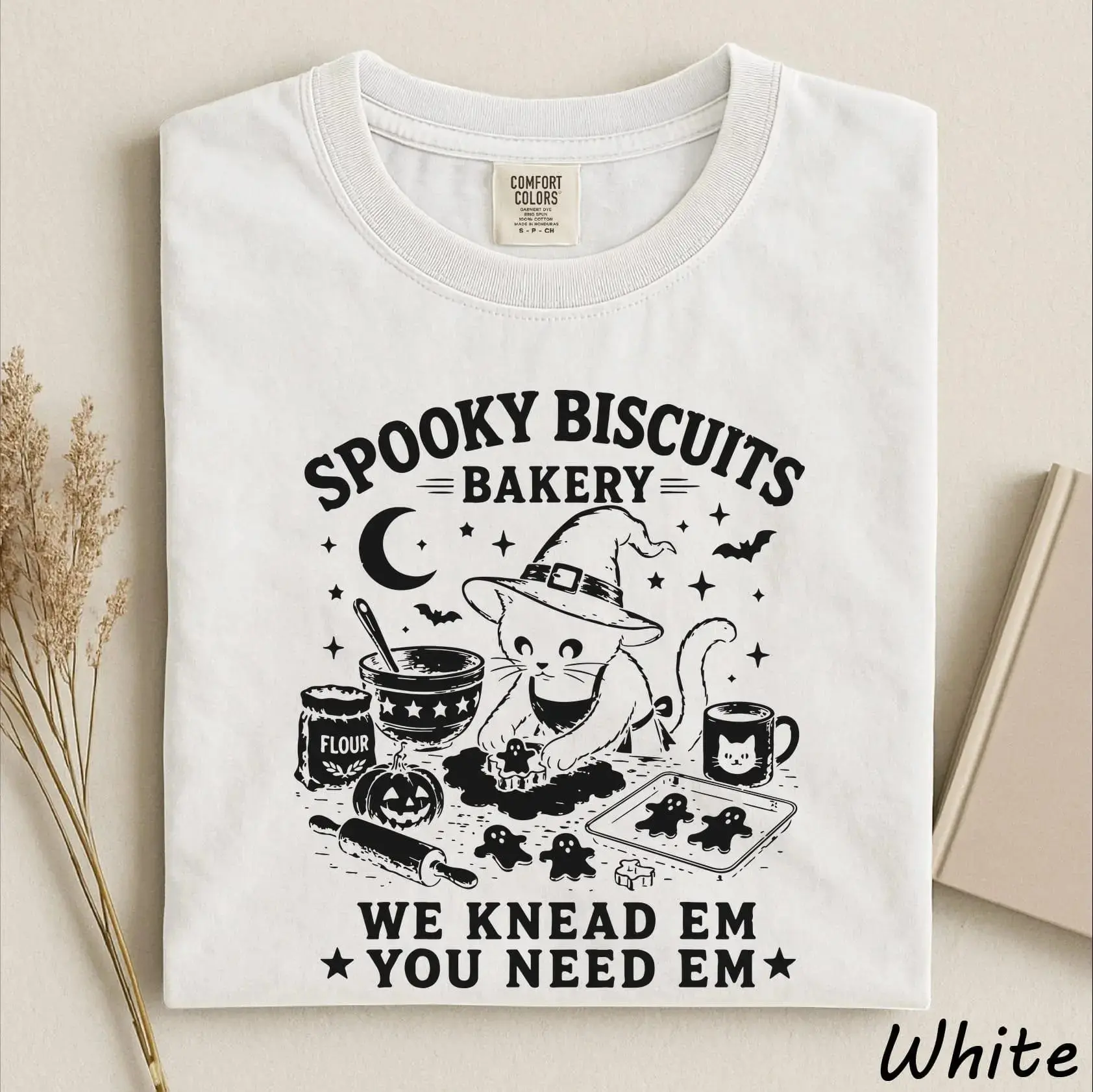 Comfort Colors Spooky Biscuits Bakery Shirt, Cute Black Cat Baking Halloween Tee, Funny Cat Lover Gift