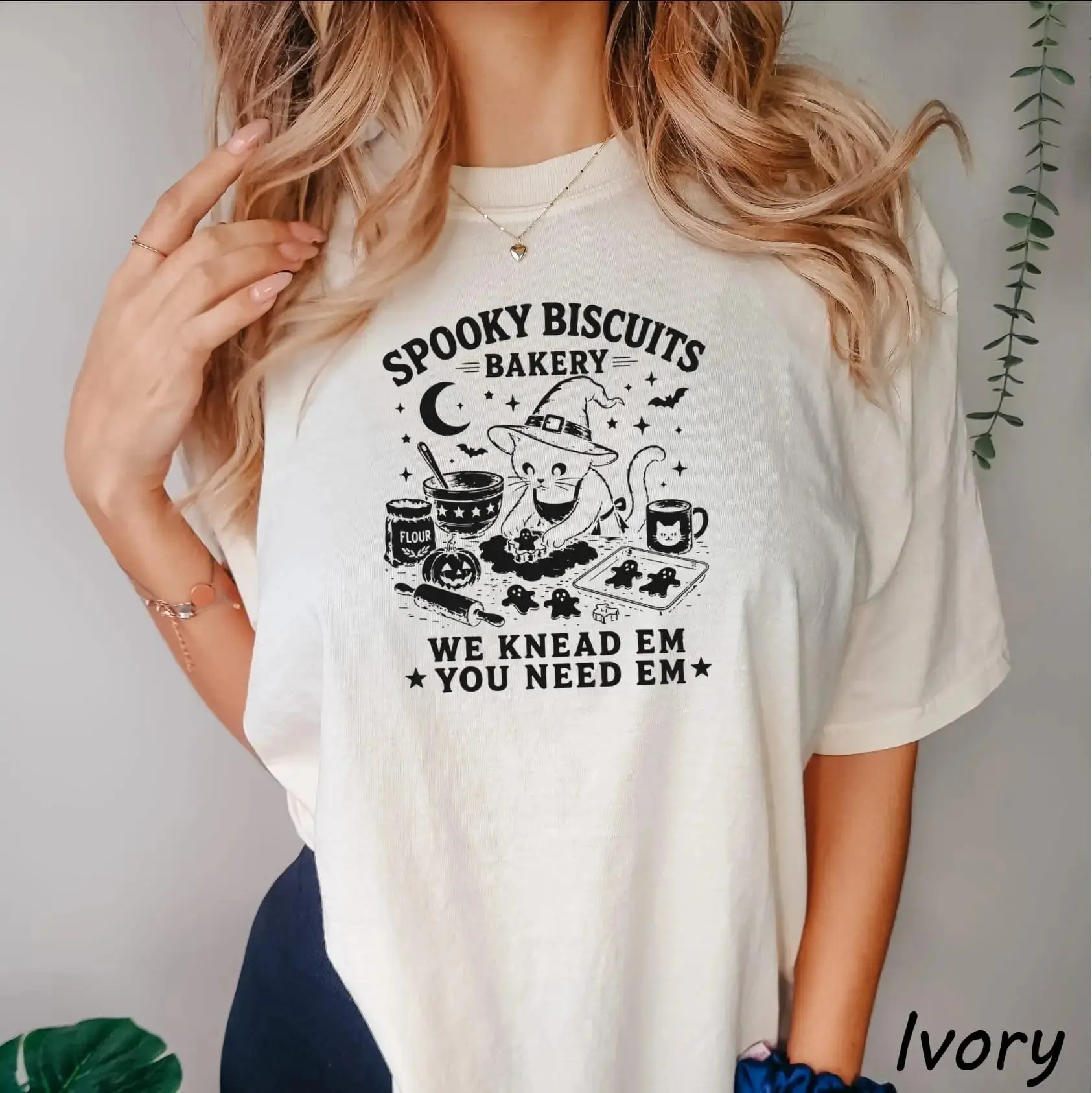 Comfort Colors Spooky Biscuits Bakery Shirt, Cute Black Cat Baking Halloween Tee, Funny Cat Lover Gift - photo 2