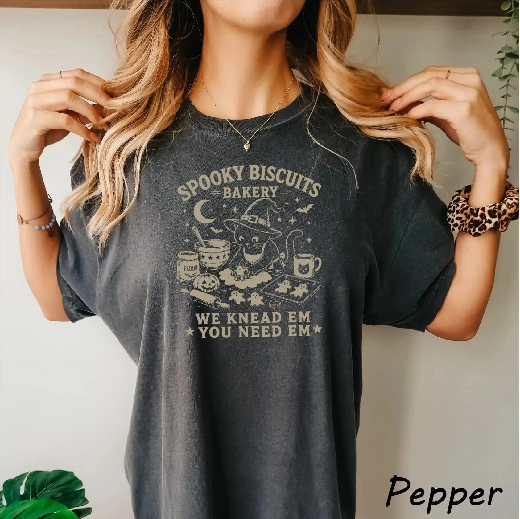 Comfort Colors Spooky Biscuits Bakery Shirt, Cute Black Cat Baking Halloween Tee, Funny Cat Lover Gift - photo 3