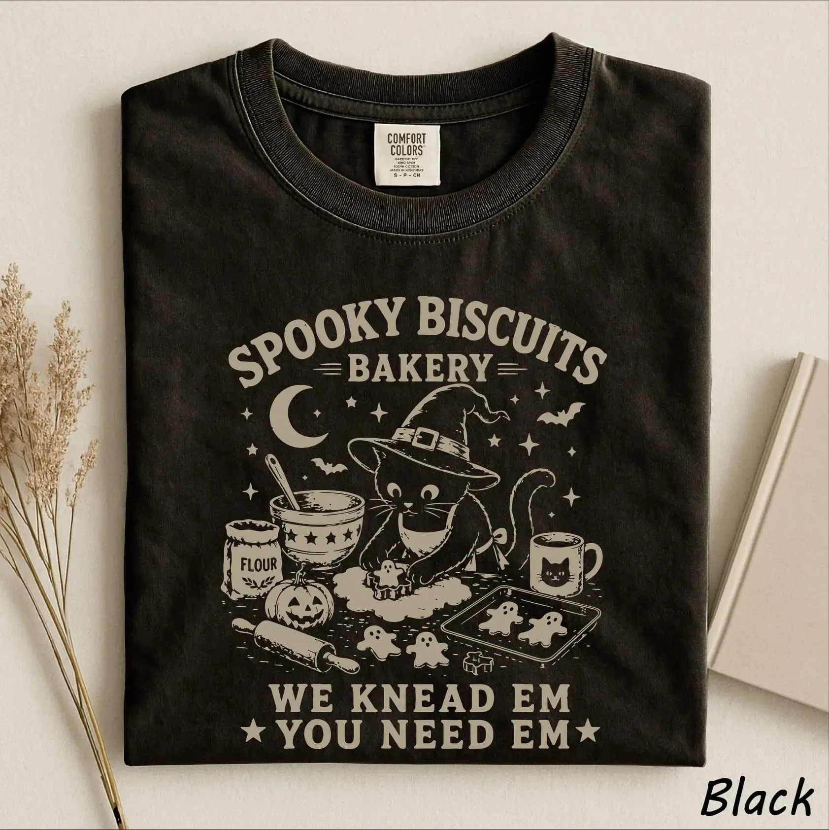 Comfort Colors Spooky Biscuits Bakery Shirt, Cute Black Cat Baking Halloween Tee, Funny Cat Lover Gift - photo 4