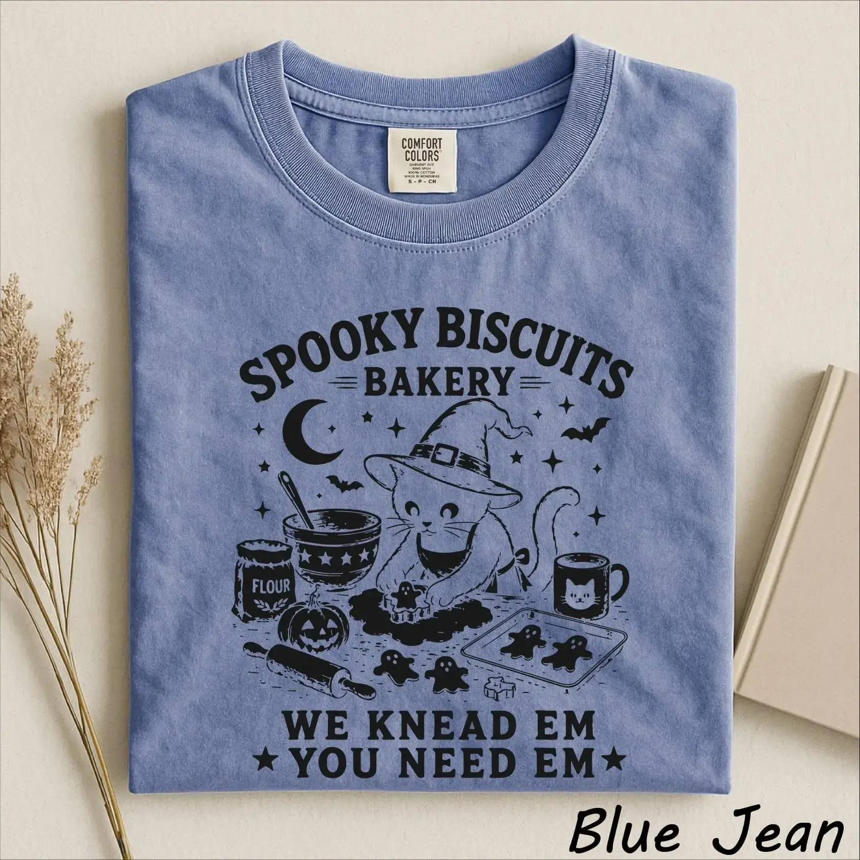 Comfort Colors Spooky Biscuits Bakery Shirt, Cute Black Cat Baking Halloween Tee, Funny Cat Lover Gift - photo 5