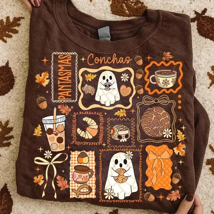 Spooky Conchas Halloween Shirt for Women, Pantasmas Mexican Ghost Graphic Tee, Spanish Latina Top - photo 2