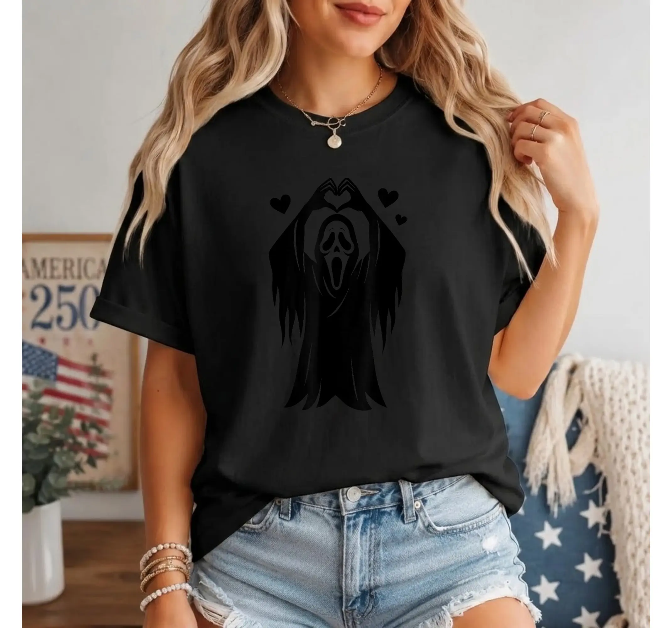 Spooky Cute Ghost Heart Hands Shirt, Aesthetic Halloween Horror Graphic Tee
