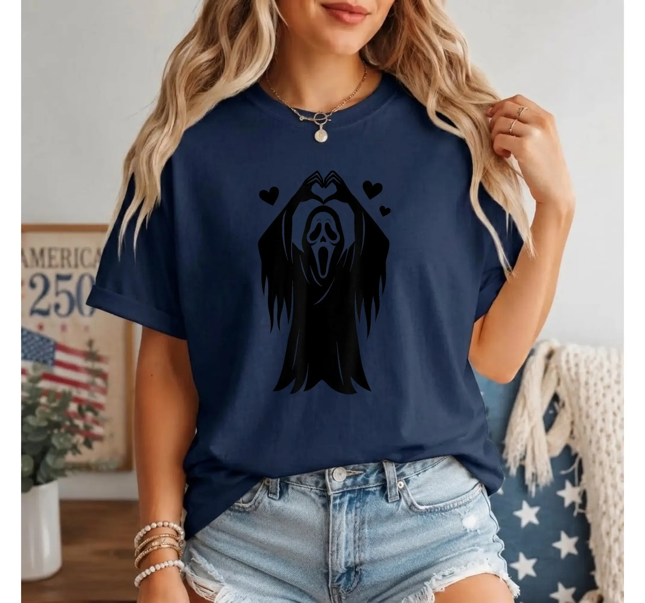 Spooky Cute Ghost Heart Hands Shirt, Aesthetic Halloween Horror Graphic Tee - photo 3