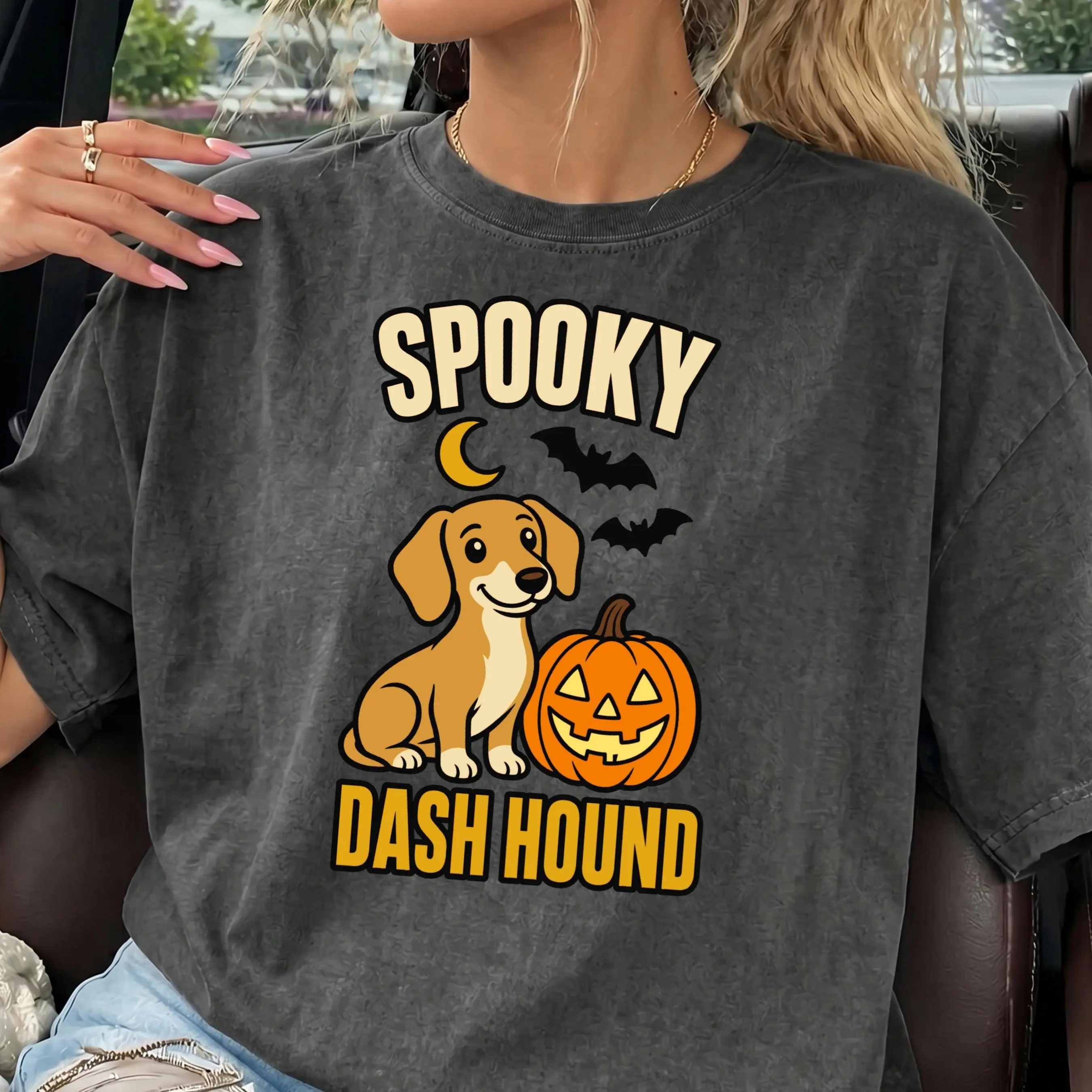 Comfort Colors Spooky Dachshund Shirt, Halloween Wiener Dog Lover Funny Pet Mom Gift Tee - photo 2