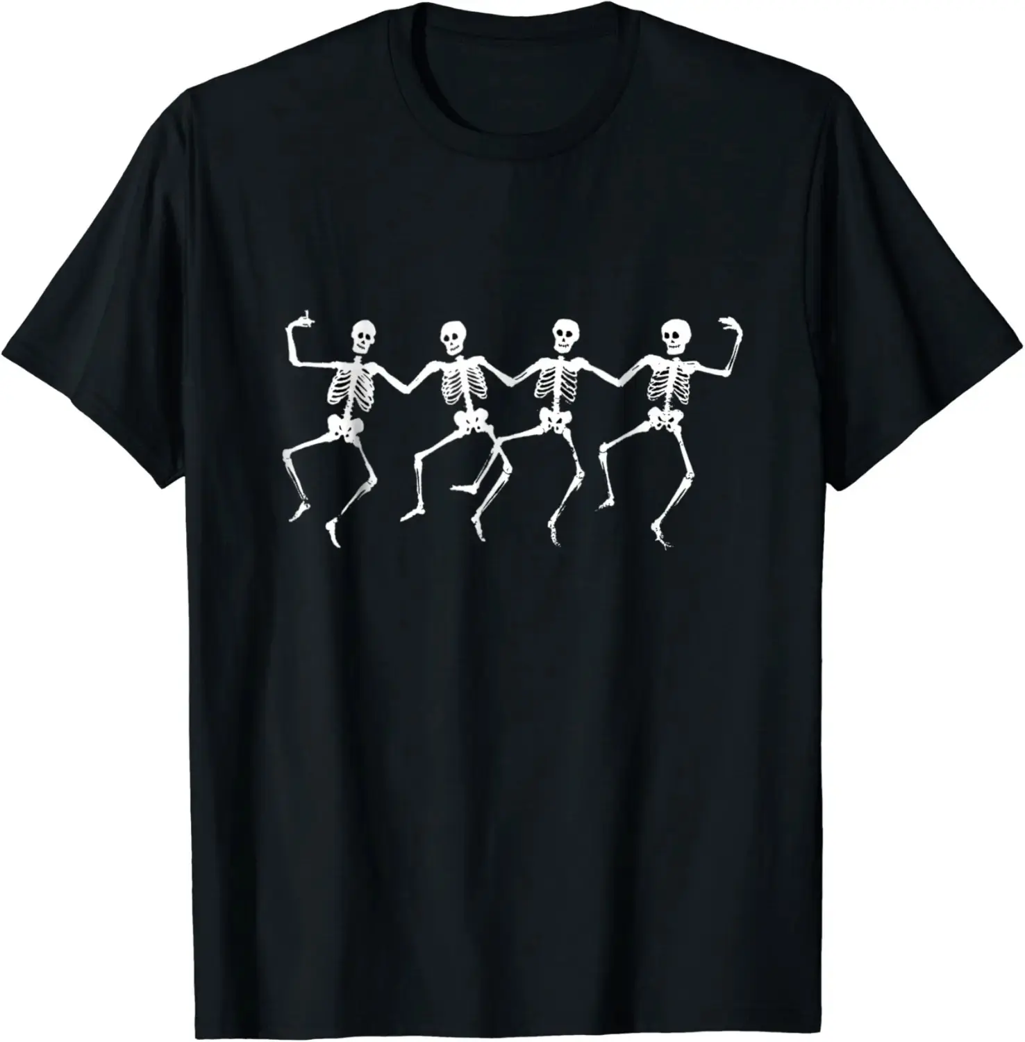 Spooky Dancing Skeletons Halloween T-Shirt, Womens Funny Classic White Graphic Tee, Cute Costume Top