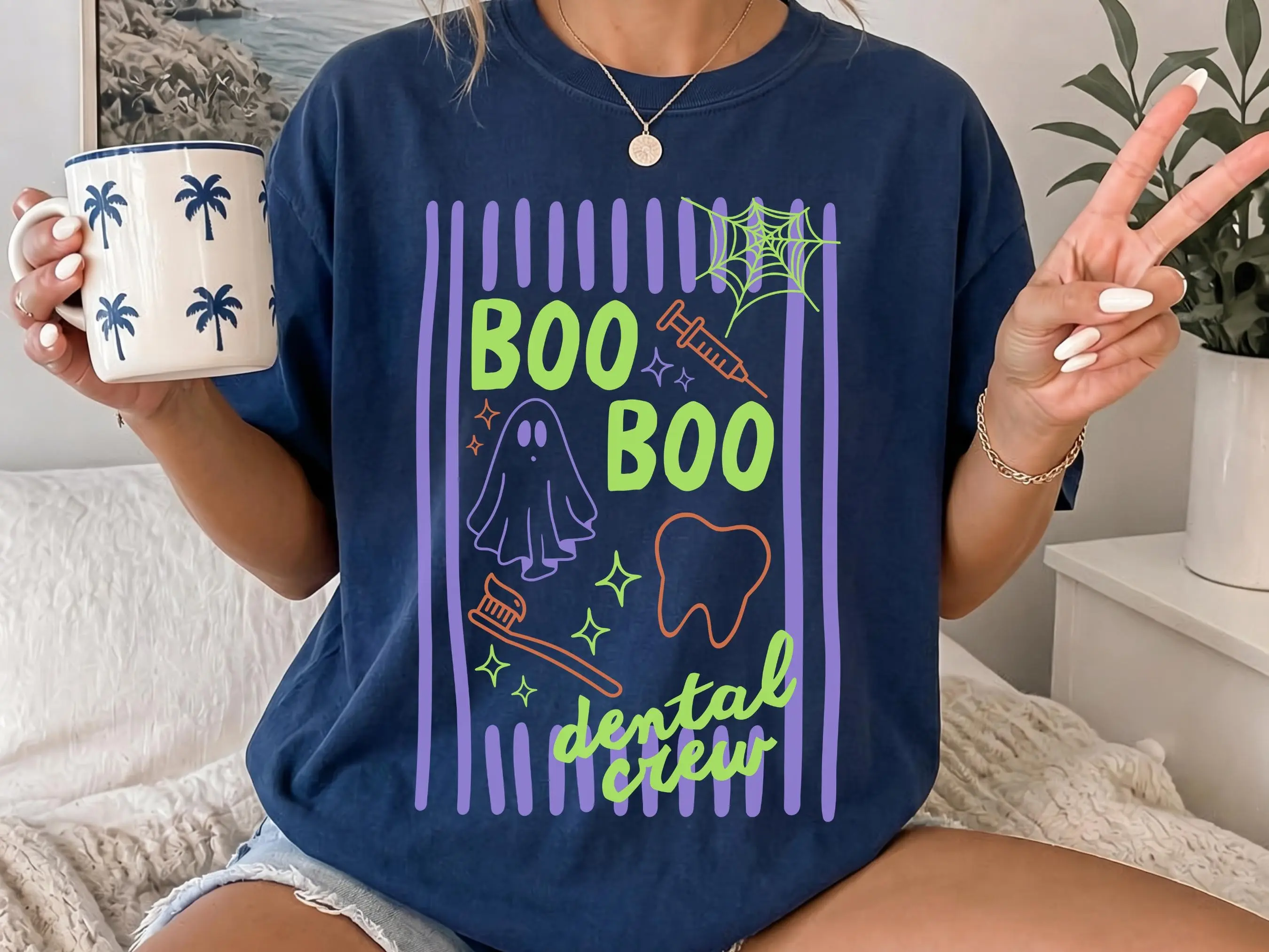 Comfort Colors Spooky Dental Boo Crew T-Shirt, Dentist Halloween Hygienist And Assistant Tee