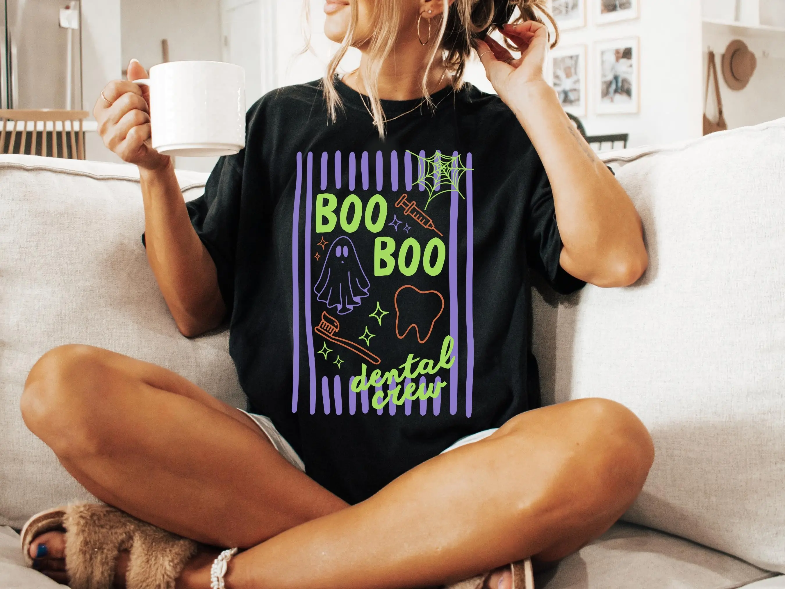 Comfort Colors Spooky Dental Boo Crew T-Shirt, Dentist Halloween Hygienist And Assistant Tee - photo 2