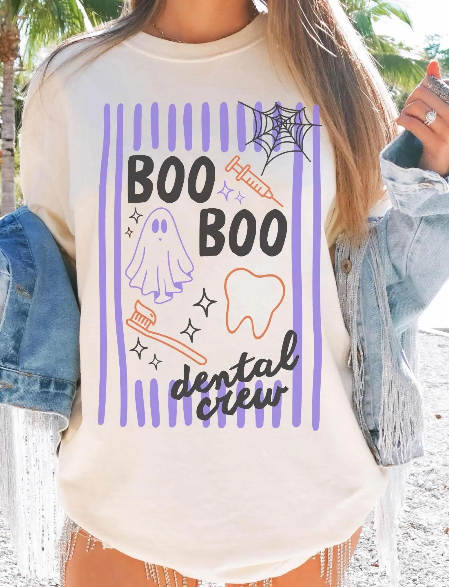 Comfort Colors Spooky Dental Boo Crew T-Shirt, Dentist Halloween Hygienist And Assistant Tee - photo 3