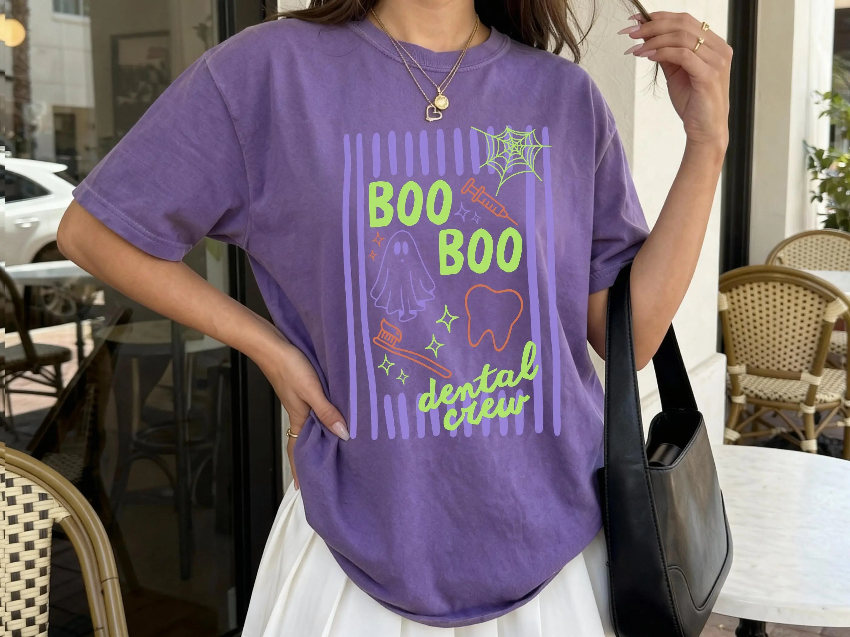 Comfort Colors Spooky Dental Boo Crew T-Shirt, Dentist Halloween Hygienist And Assistant Tee - photo 4