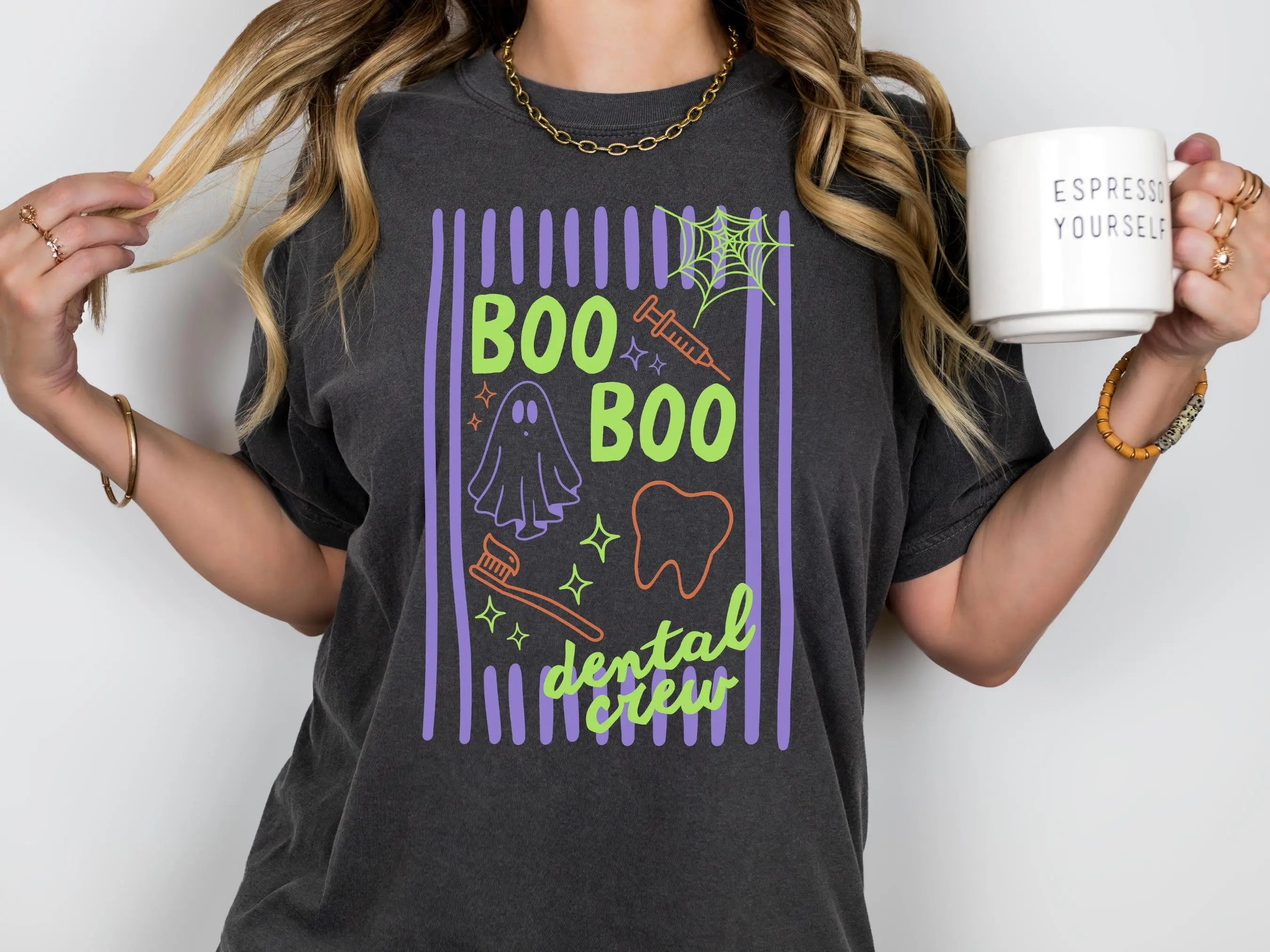 Comfort Colors Spooky Dental Boo Crew T-Shirt, Dentist Halloween Hygienist And Assistant Tee - photo 5