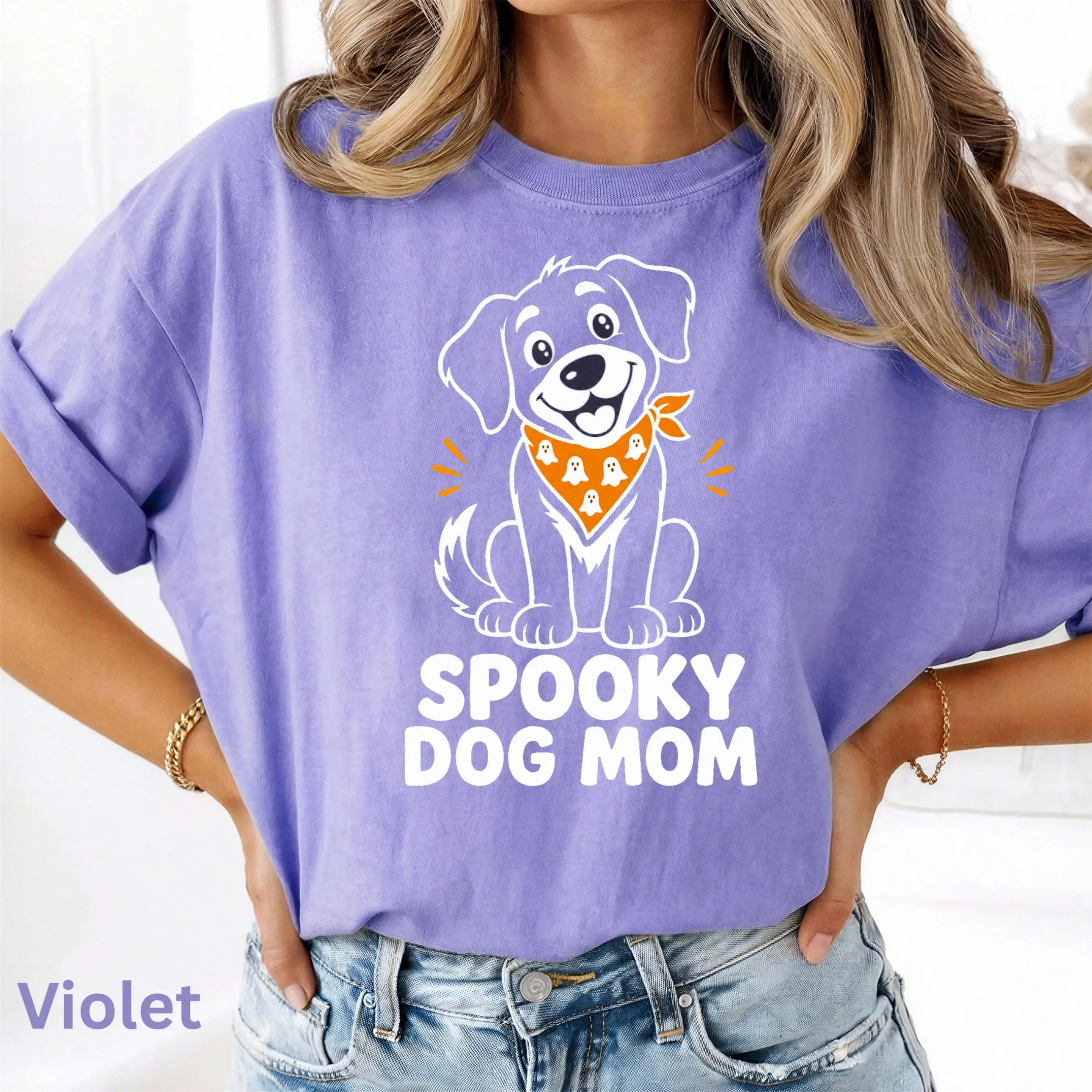 Comfort Colors Spooky Dog Mom Halloween Shirt, Funny Pet Lover Fall Gift Tee - photo 4