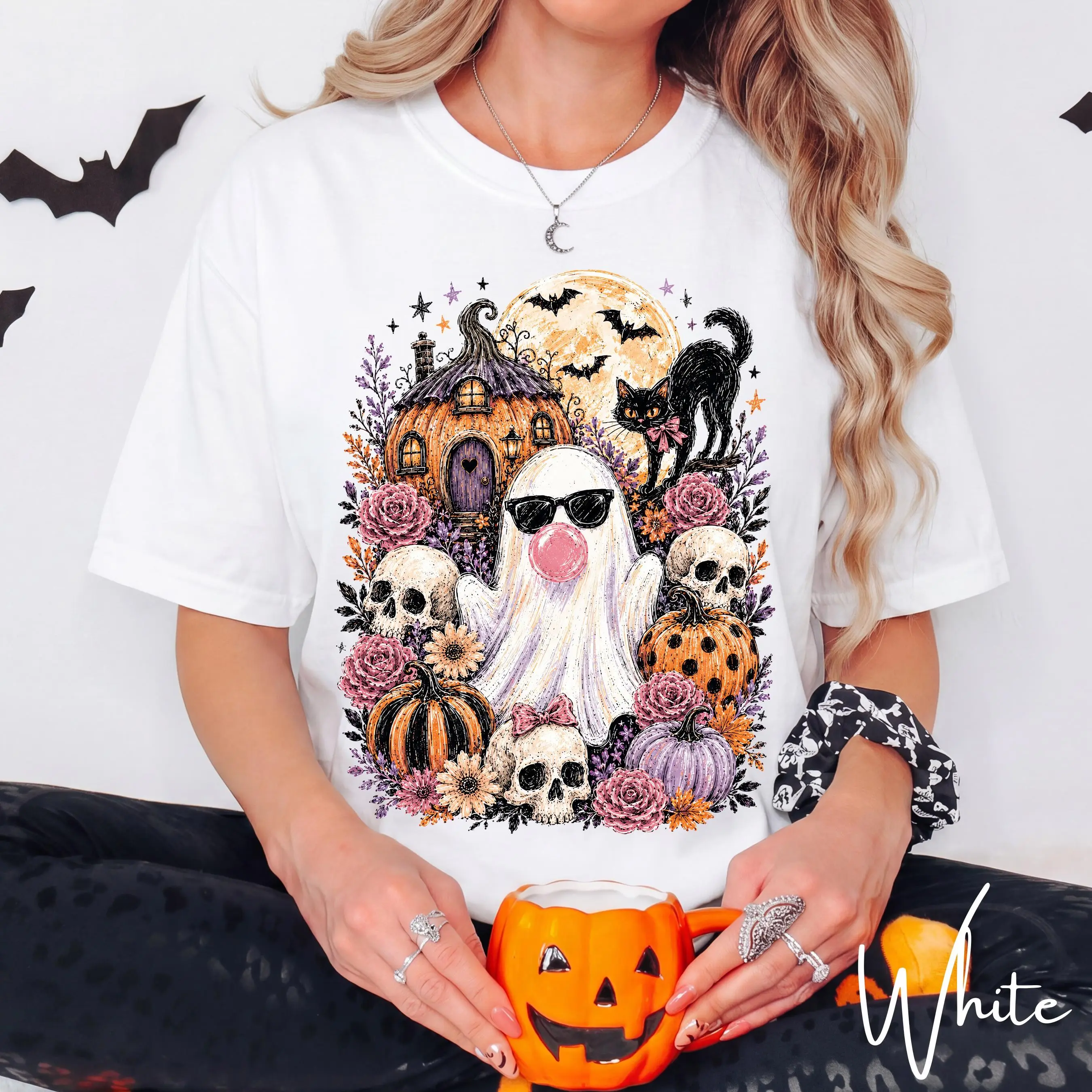 Comfort Colors 1717 Spooky Ghost Halloween Shirt, Cute Bubblegum Vintage Graphic Fall Tee for Women - photo 3