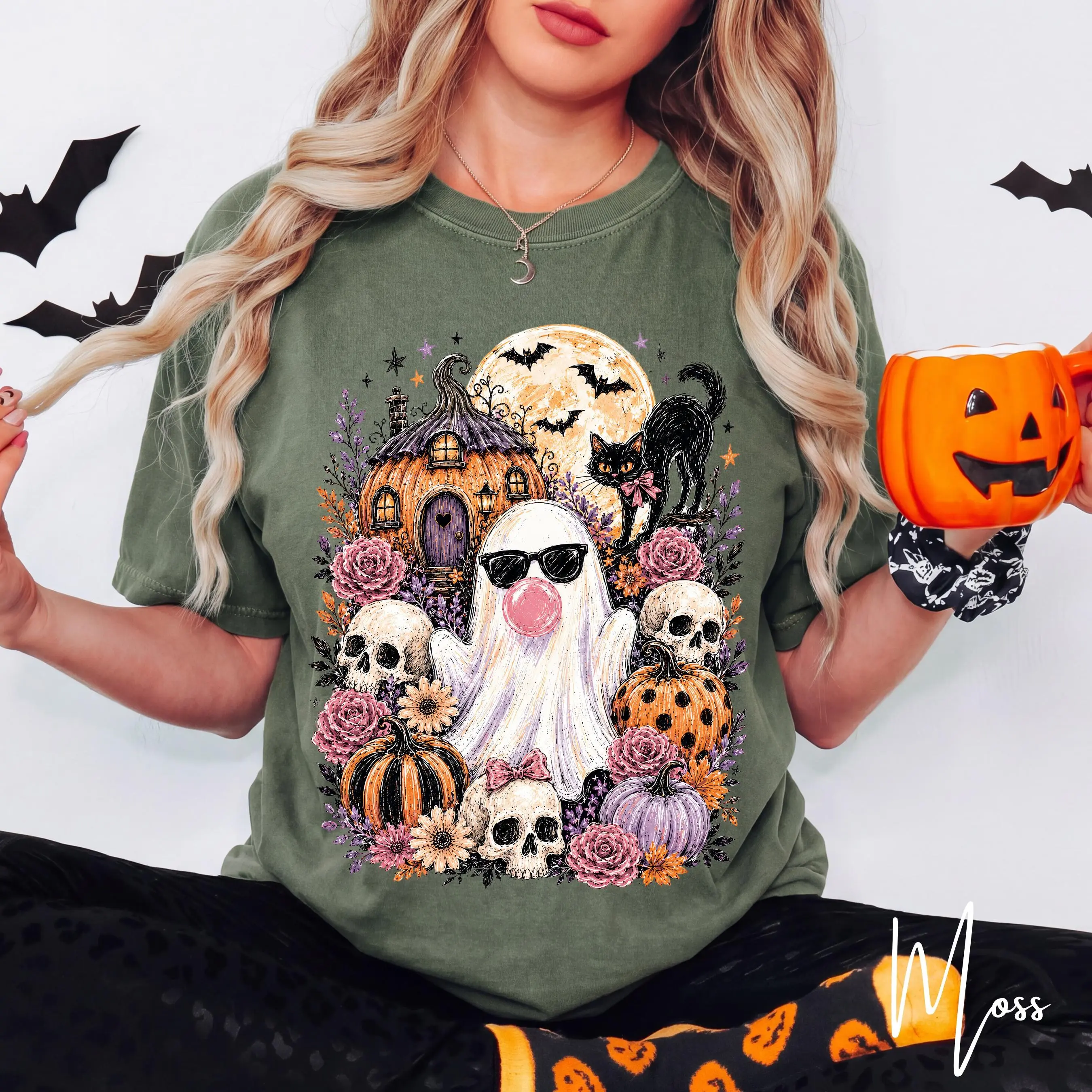 Comfort Colors 1717 Spooky Ghost Halloween Shirt, Cute Bubblegum Vintage Graphic Fall Tee for Women - photo 4