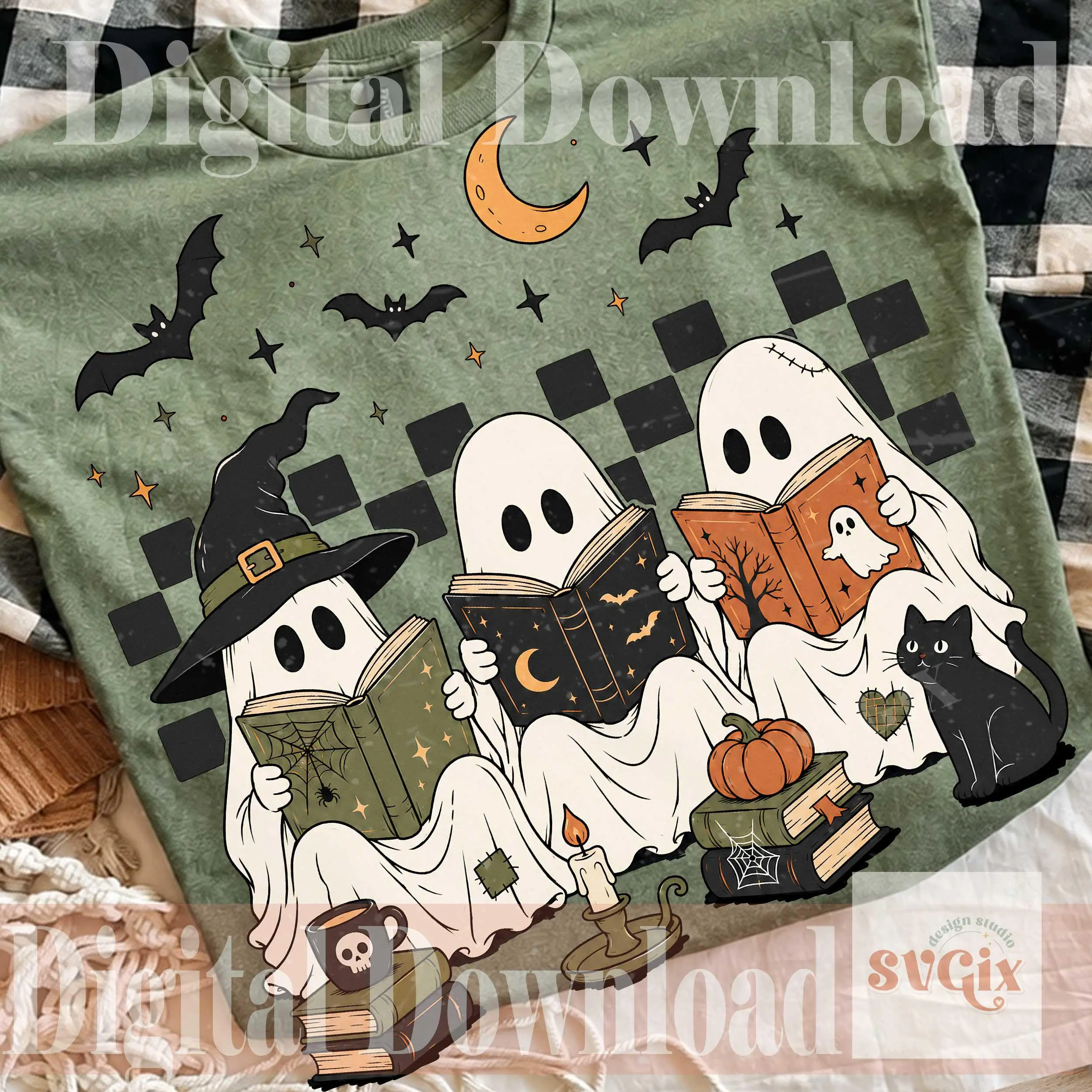 Spooky Ghost Reading Books Halloween T-Shirt Comfort Colors, Bookish Fall Graphic Top, Librarian Teacher Gift Shirt