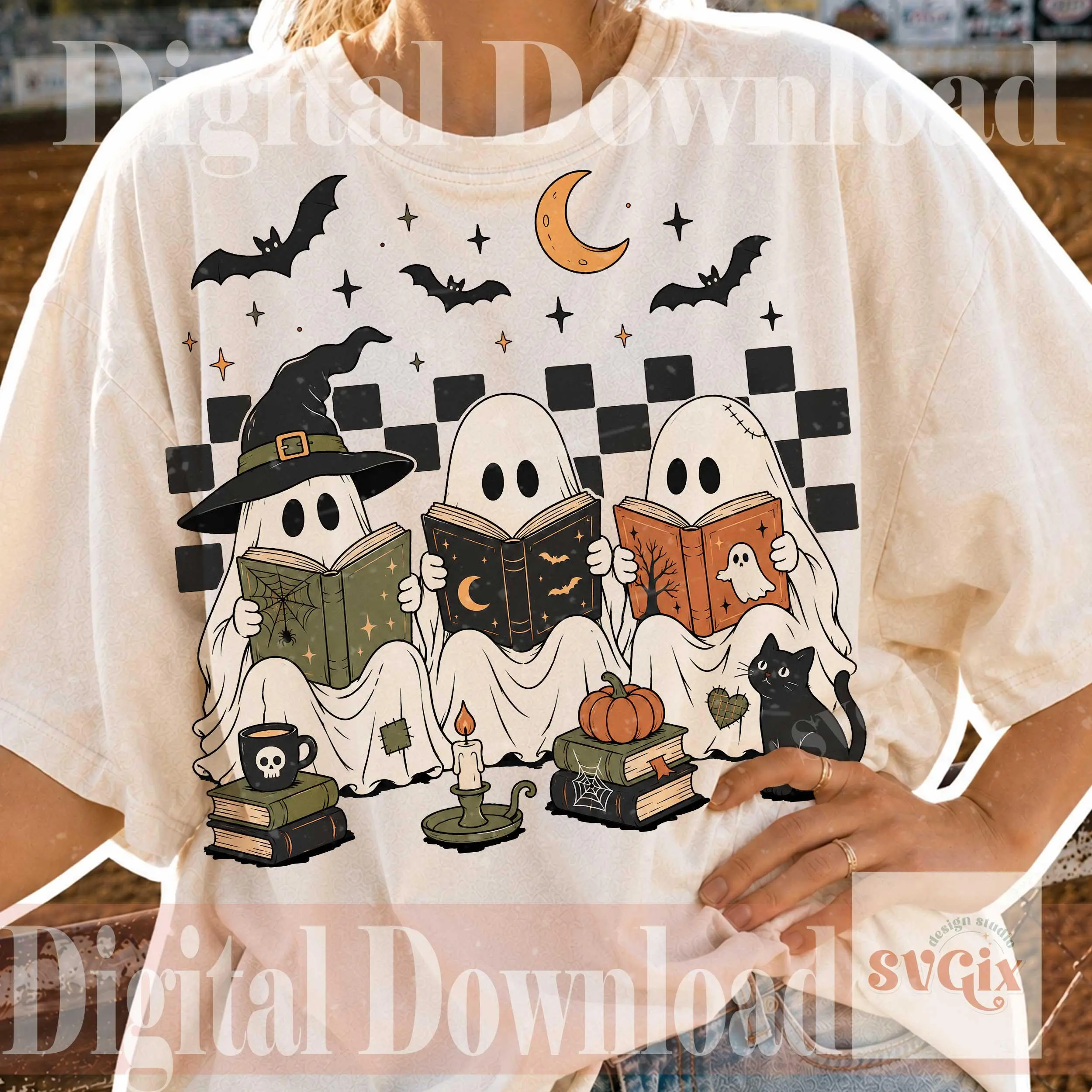 Spooky Ghost Reading Books Halloween T-Shirt Comfort Colors, Bookish Fall Graphic Top, Librarian Teacher Gift Shirt - photo 2